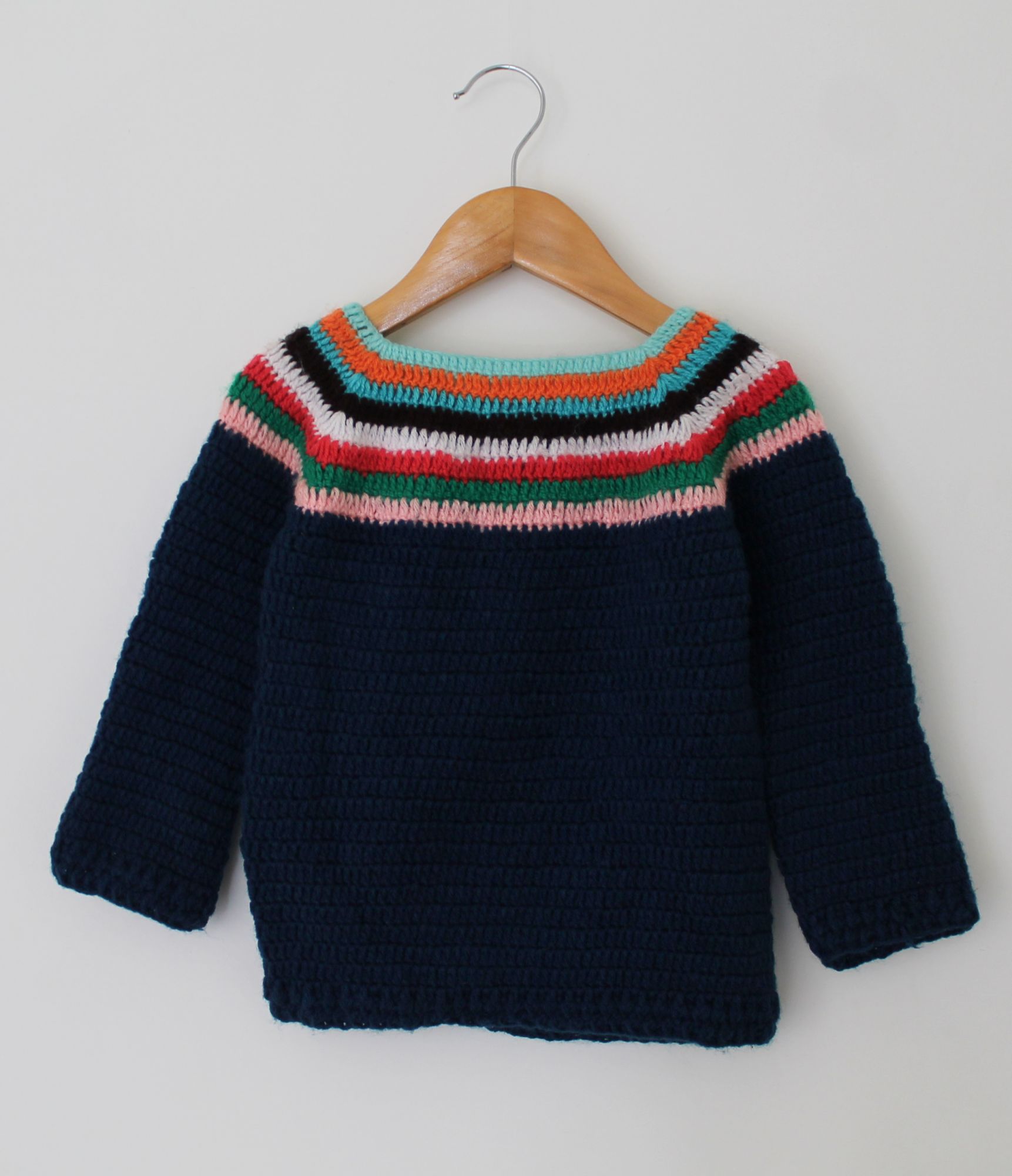 Woonie Full Sleeves Striped Handmade Sweater - Navy Blue