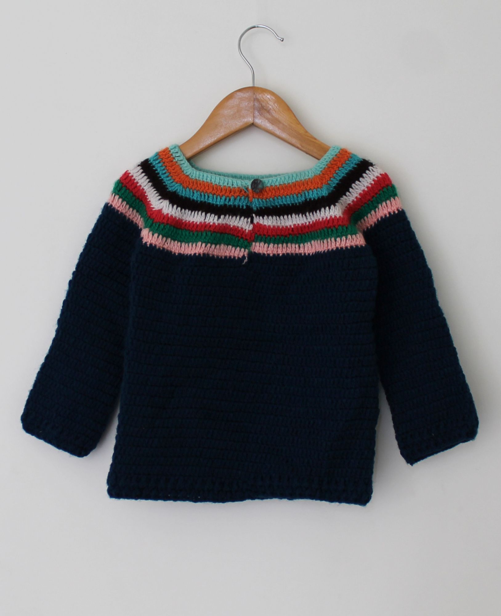 Woonie Full Sleeves Striped Handmade Sweater - Navy Blue