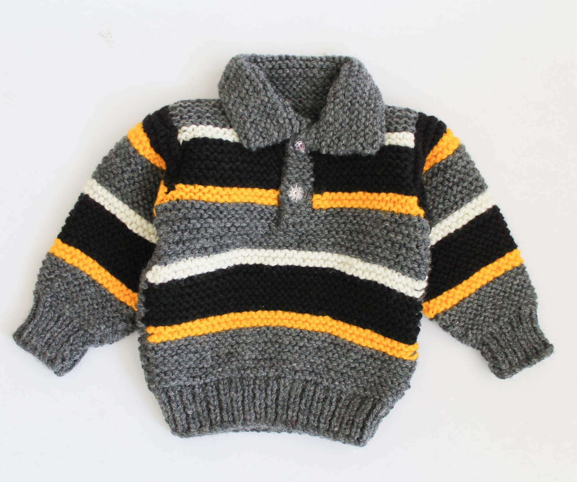 Woonie Full Sleeves Striped Handmade Sweater - Grey