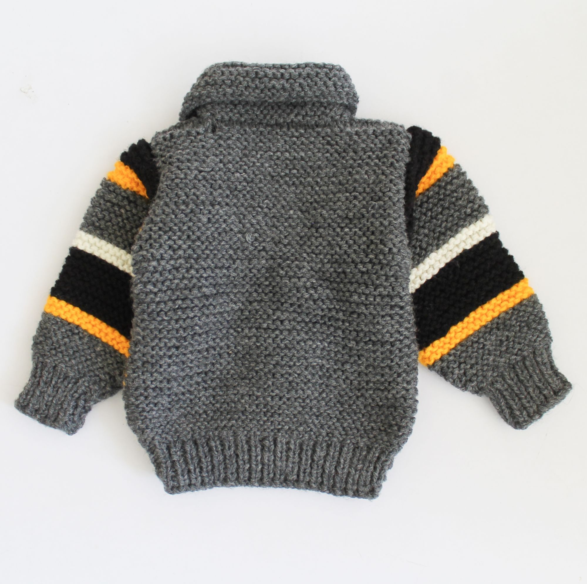 Woonie Full Sleeves Striped Handmade Sweater - Grey