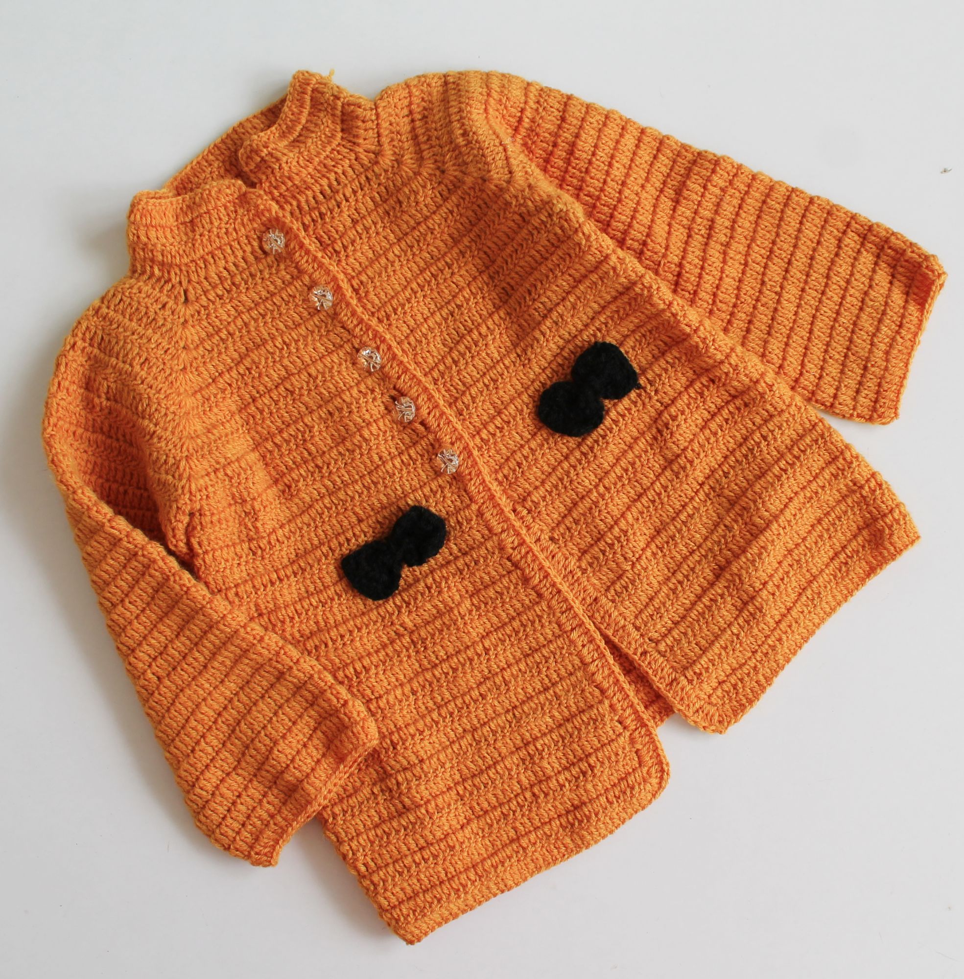 Woonie Full Sleeves Bow Detailing Handmade Sweater - Orange