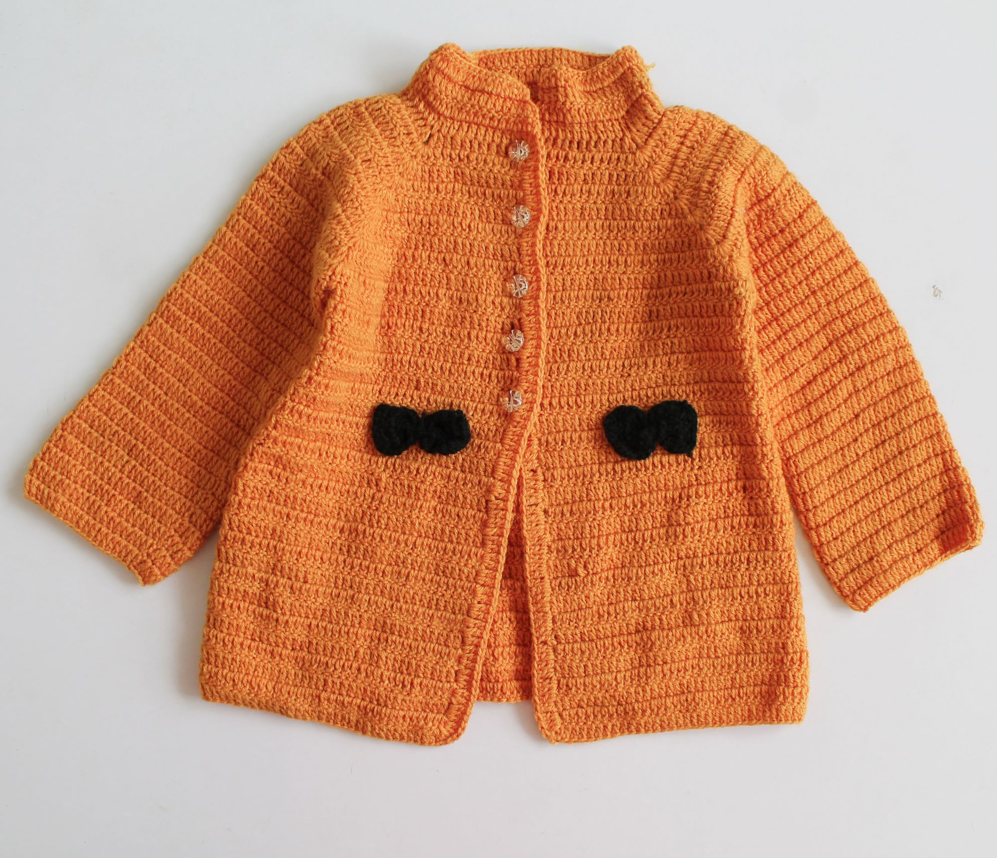 Woonie Full Sleeves Bow Detailing Handmade Sweater - Orange