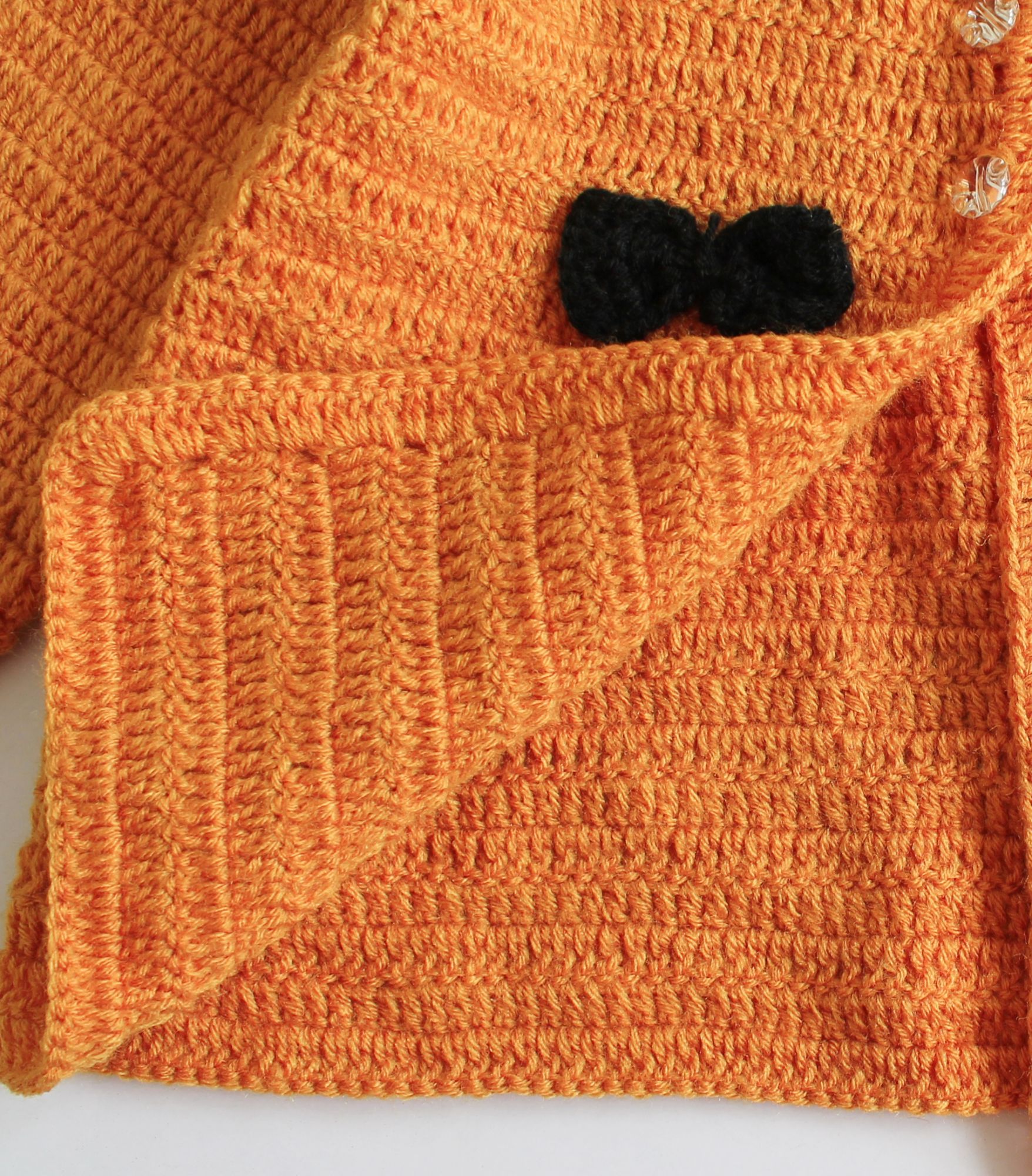 Woonie Full Sleeves Bow Detailing Handmade Sweater - Orange