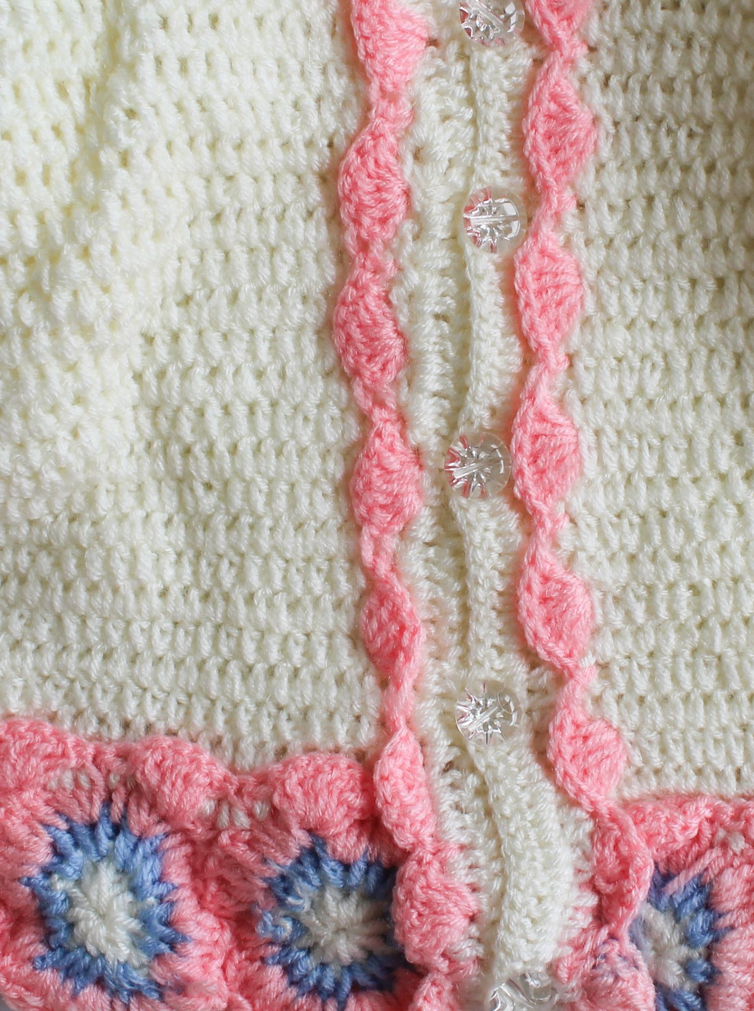 Woonie Full Sleeves Floral Detailing Handmade Sweater With Cap & Booties - Cream