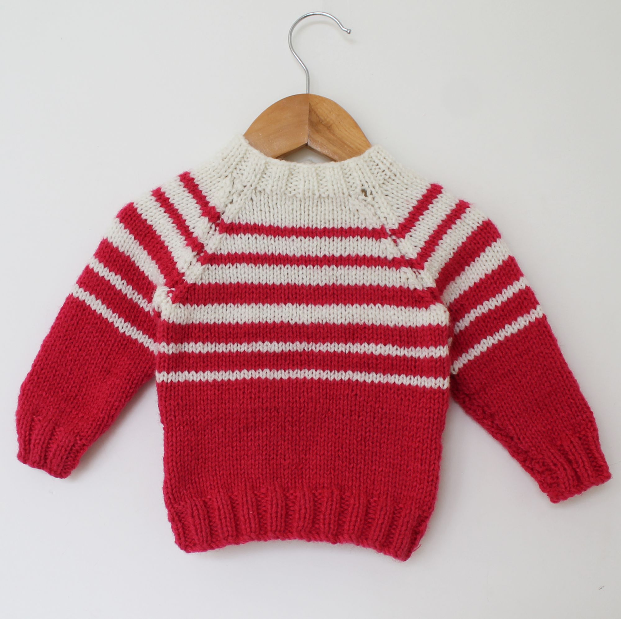 Woonie Full Sleeves Striped Handmade Sweater - Pink