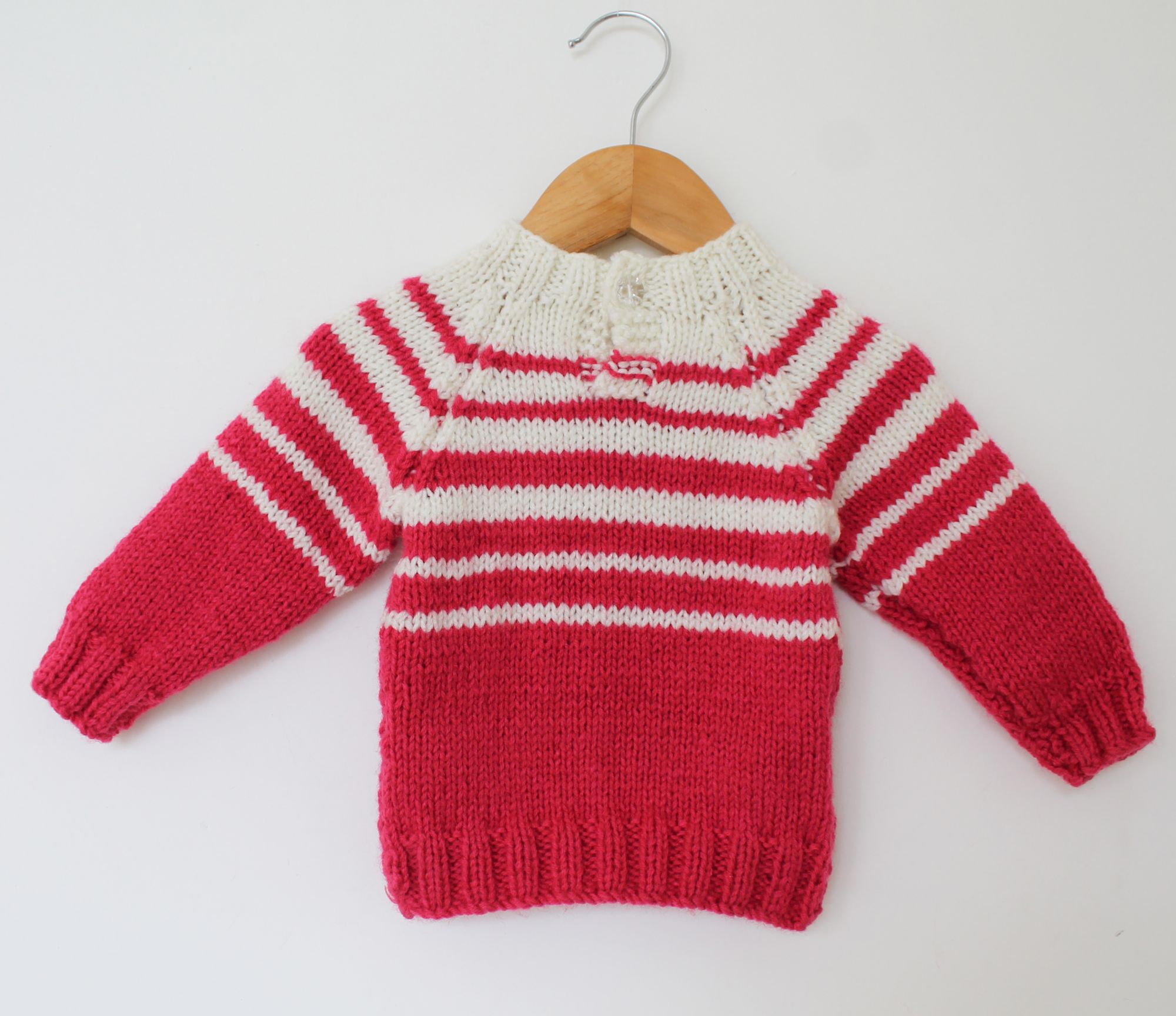 Woonie Full Sleeves Striped Handmade Sweater - Pink