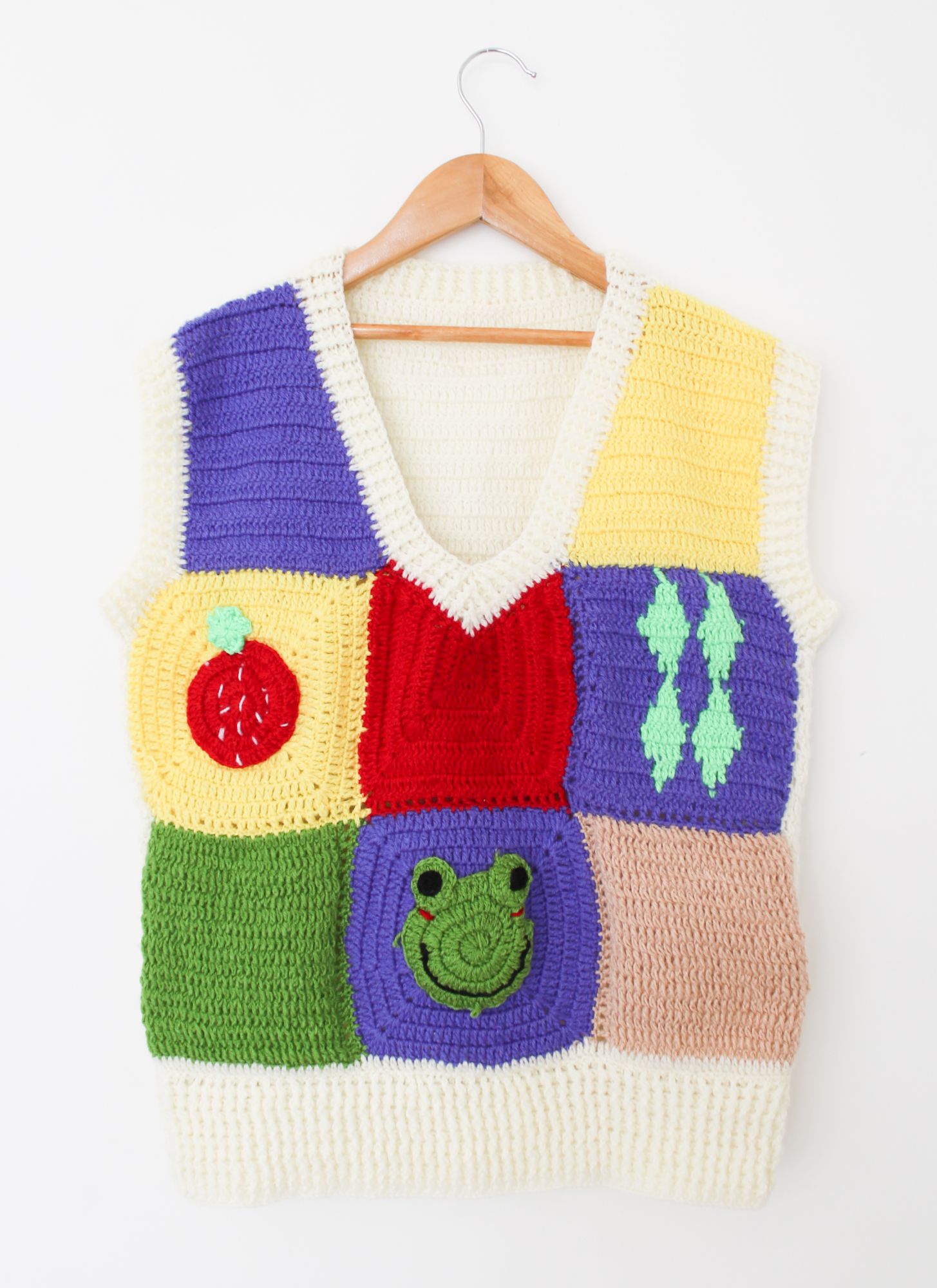 Woonie Sleeveless Checked Handmade Sweater - Multi Colour