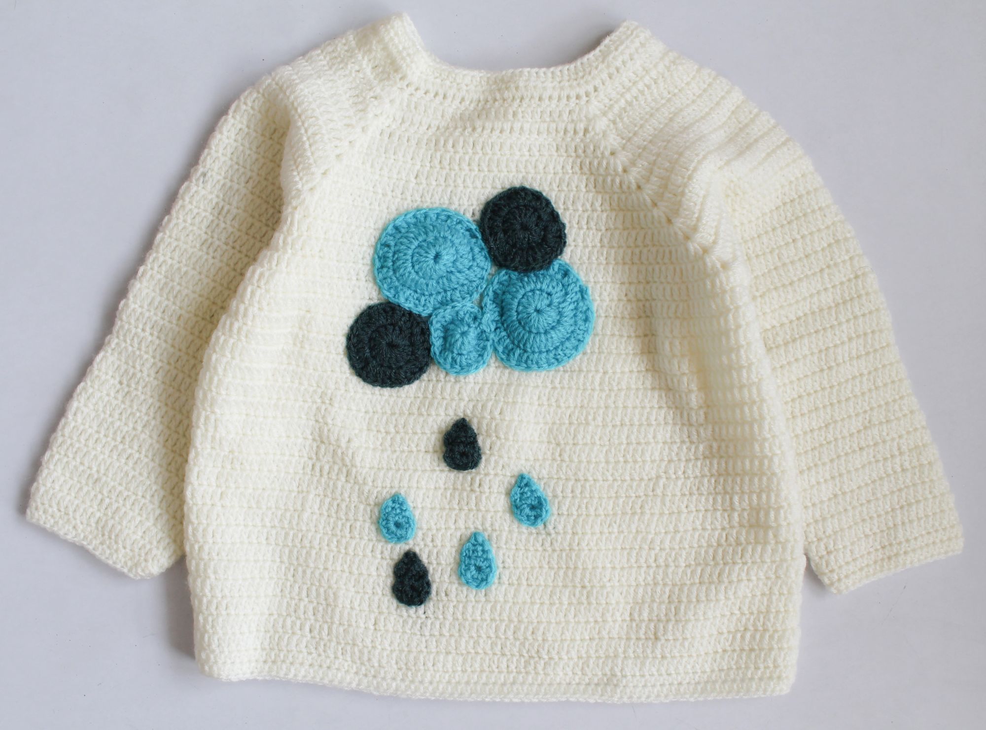 Woonie Full Sleeves Applique Detailing Handmade Sweater - Cream