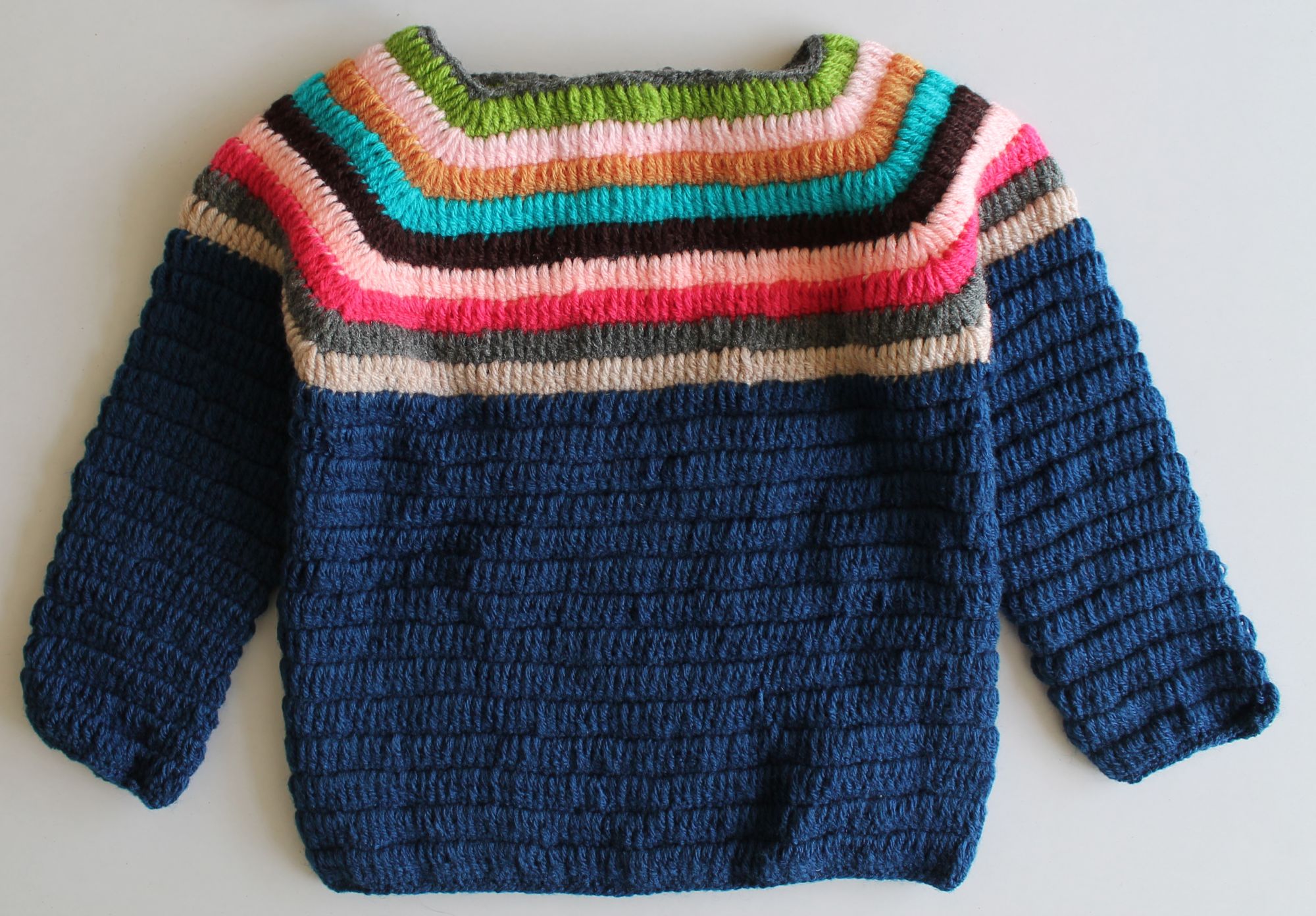 Woonie Full Sleeves Striped Handmade Sweater With Cap - Multi Colour