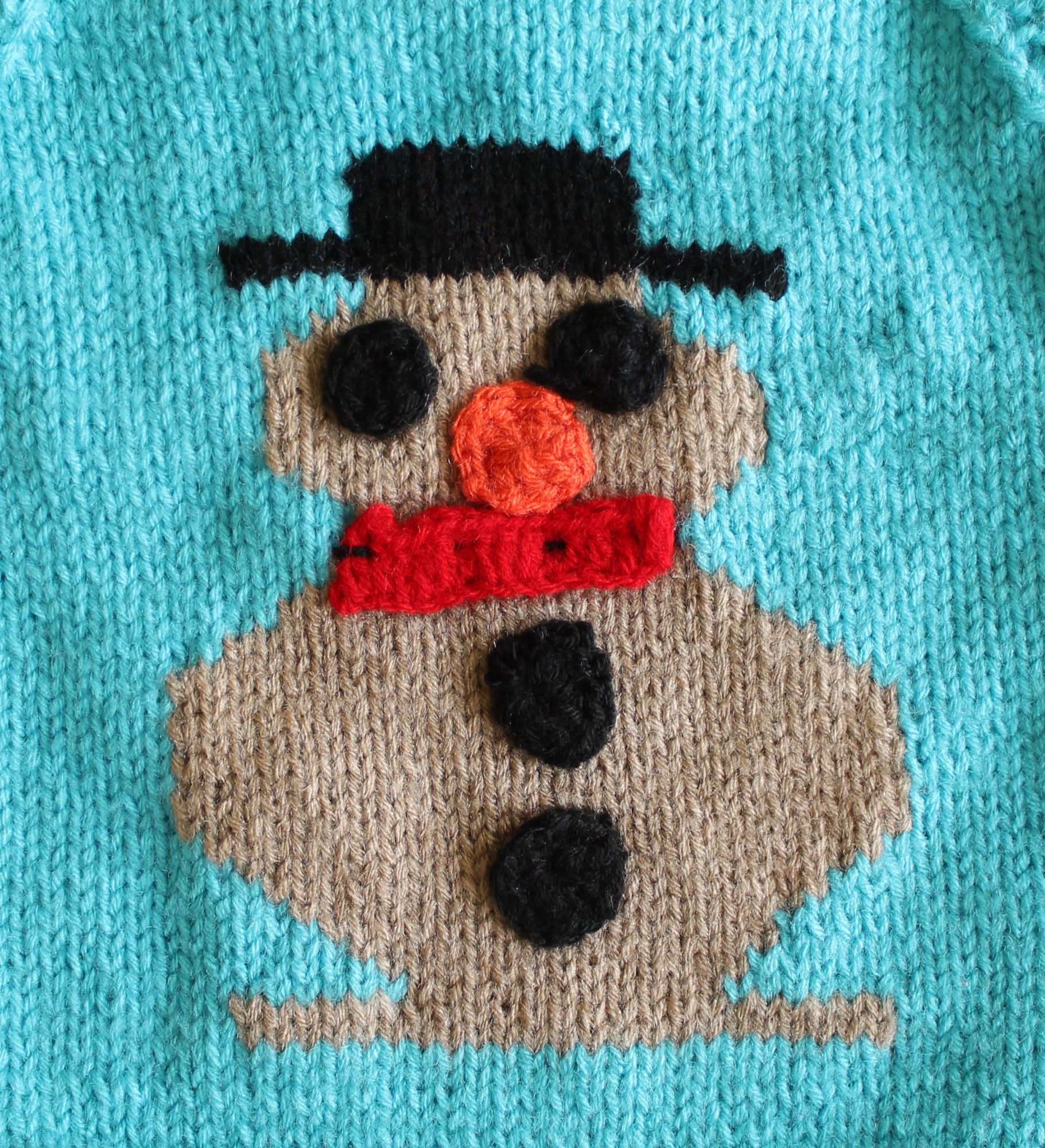 Woonie Full Sleeves Snowman Design Handmade Sweater With Booties - Blue