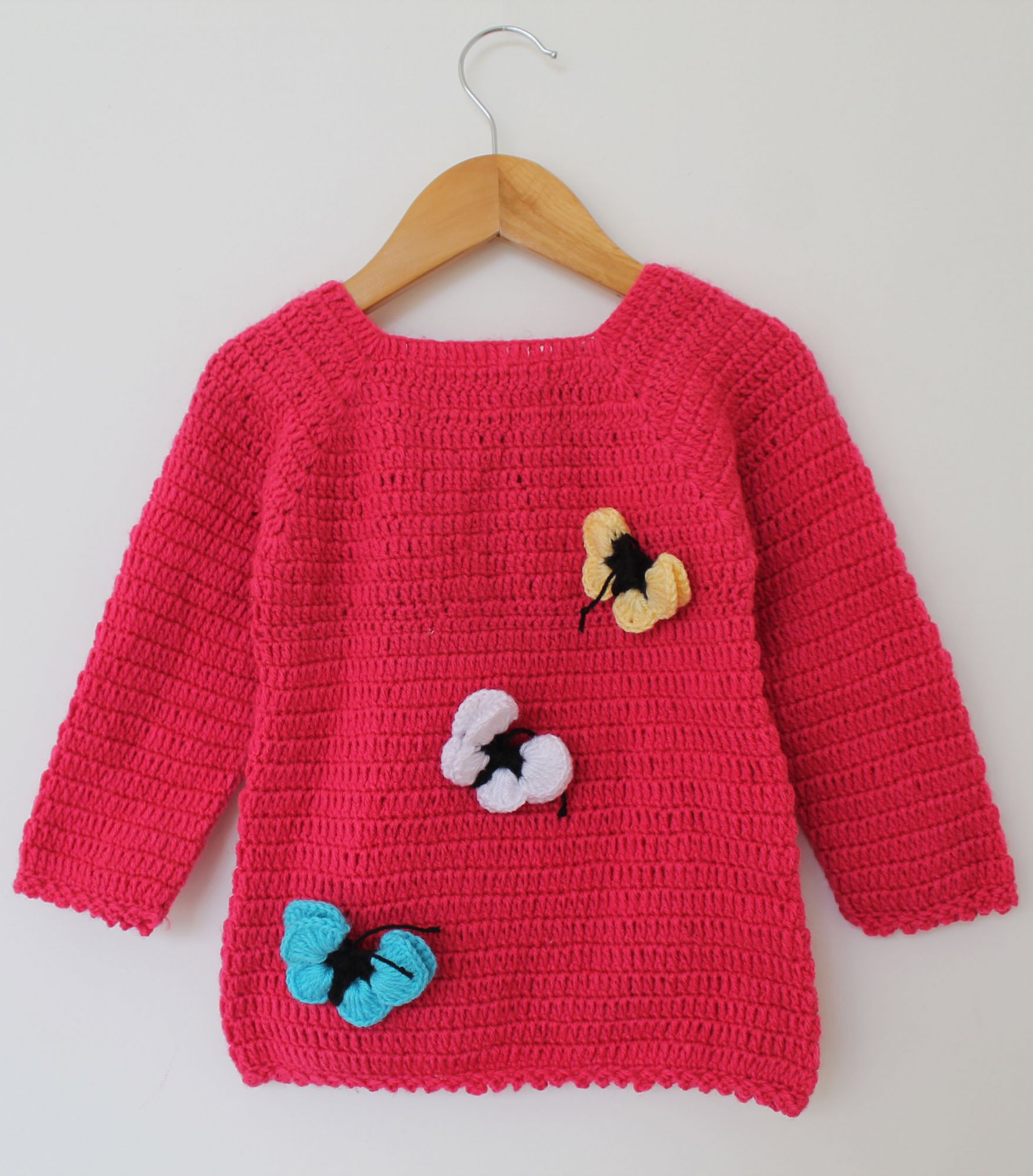 Woonie Handmade Full Sleeves Butterfly Design Sweater - Pink