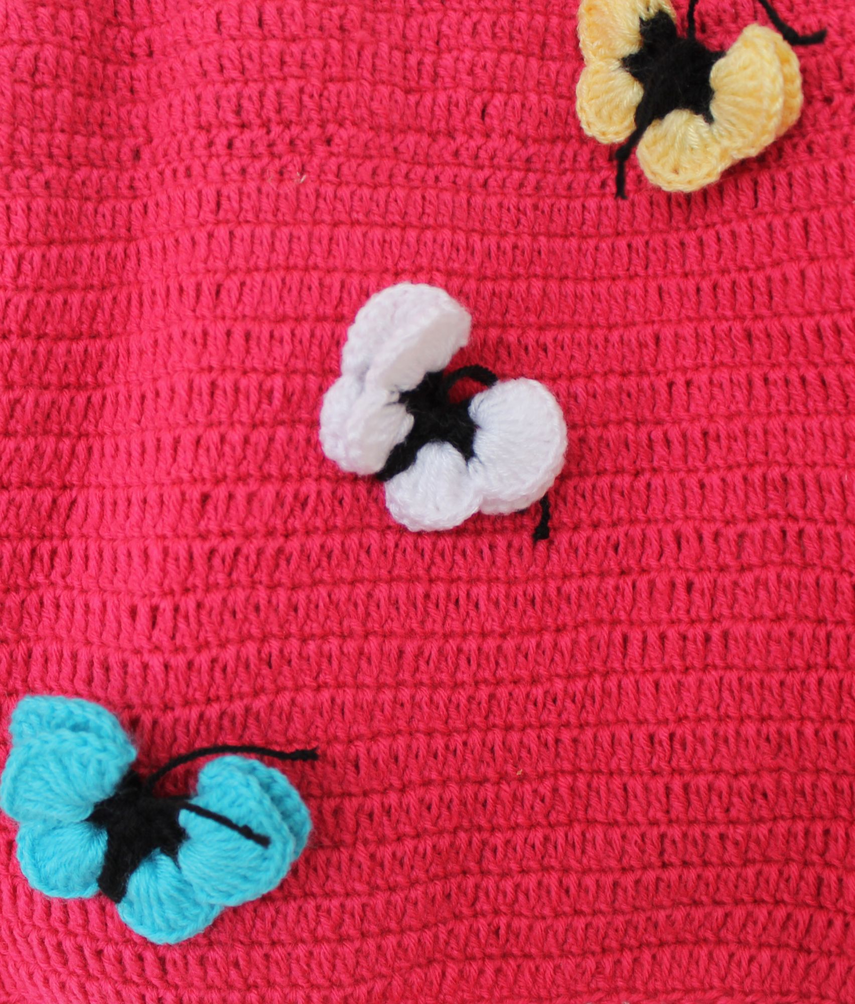 Woonie Handmade Full Sleeves Butterfly Design Sweater - Pink