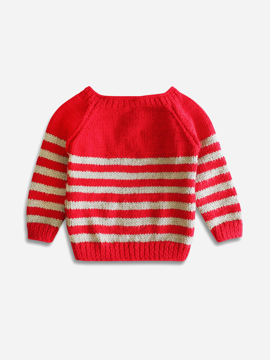 Woonie Full Sleeves Striped Handmade Sweater - Pink