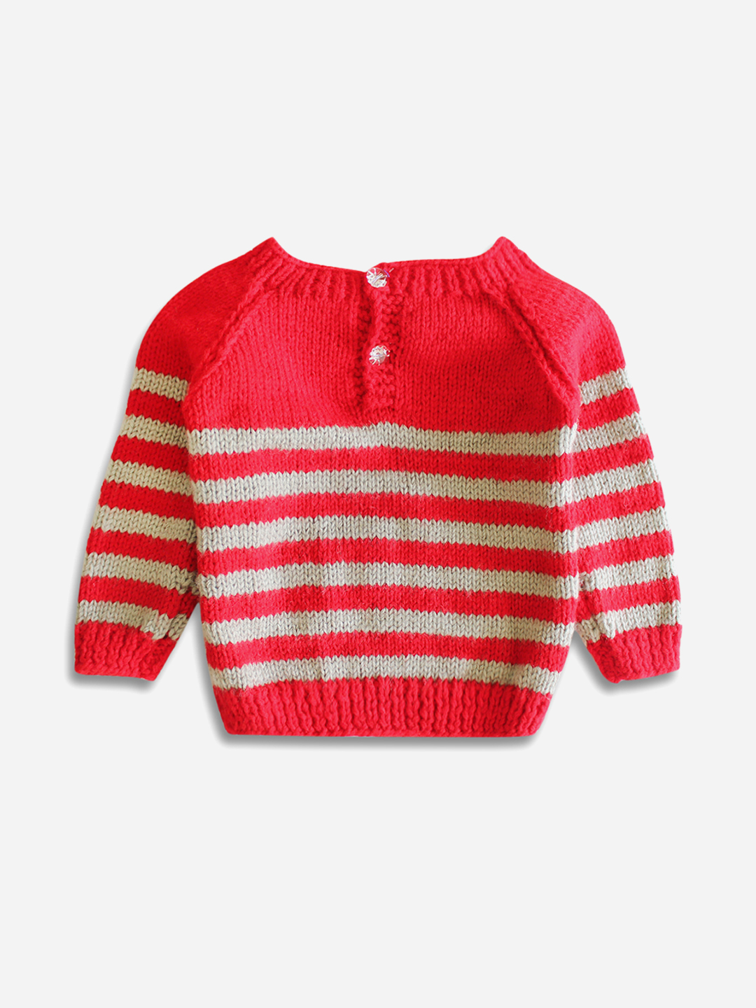 Woonie Full Sleeves Striped Handmade Sweater - Pink