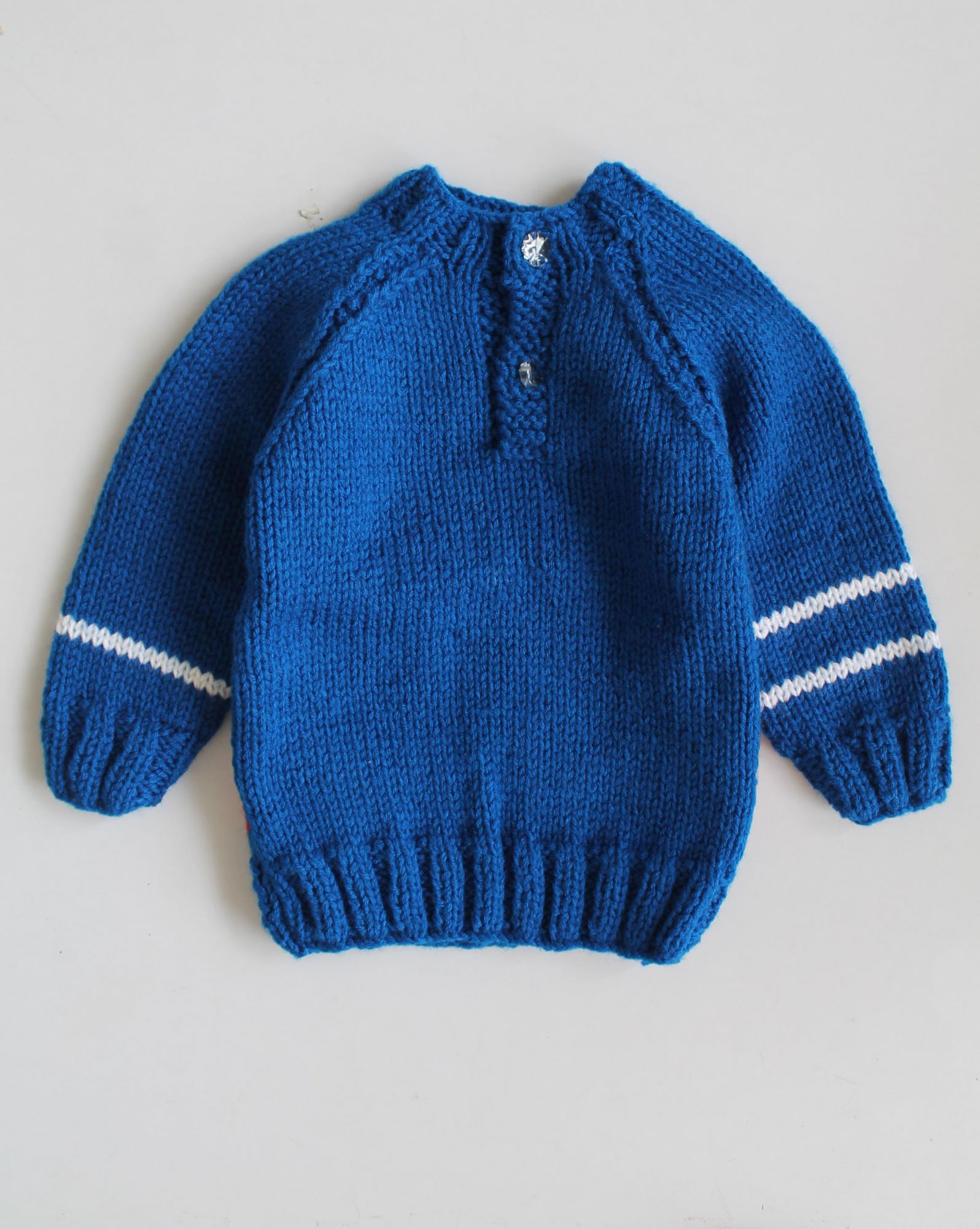 Woonie Full Sleeves Half Striped Handmade Sweater - Blue