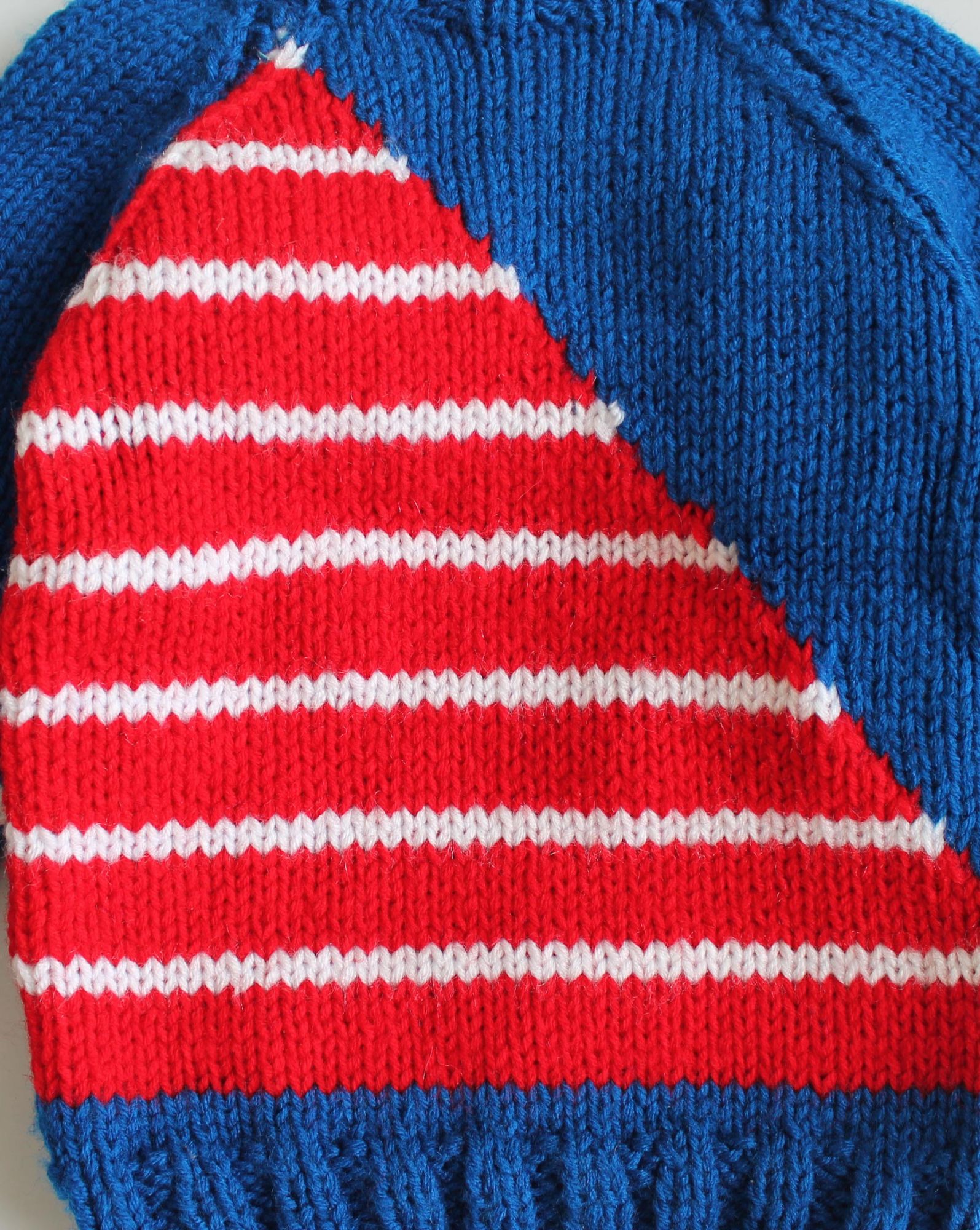 Woonie Full Sleeves Half Striped Handmade Sweater - Blue