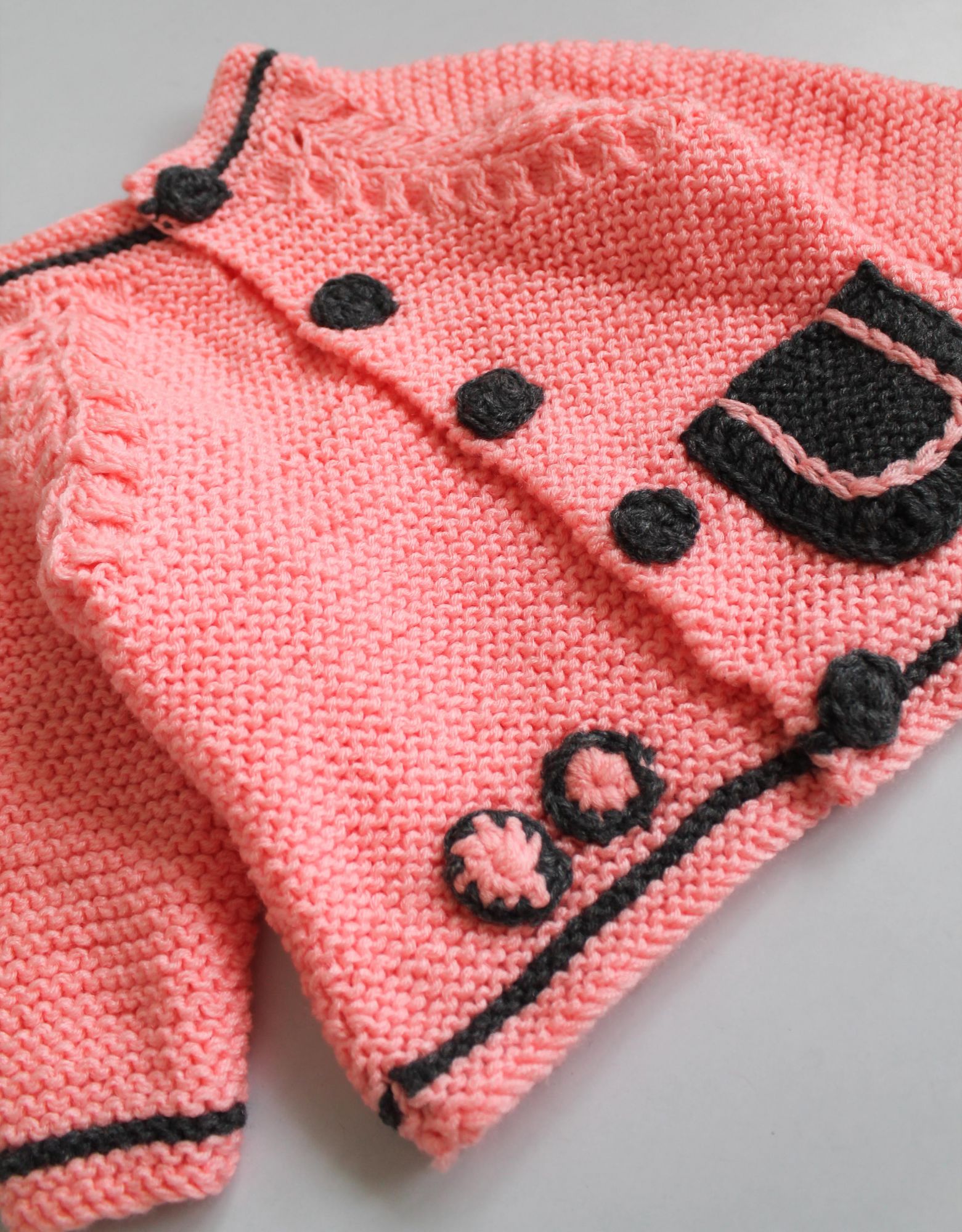 Woonie Full Sleeves Floral Design Handmade Sweater - Pink