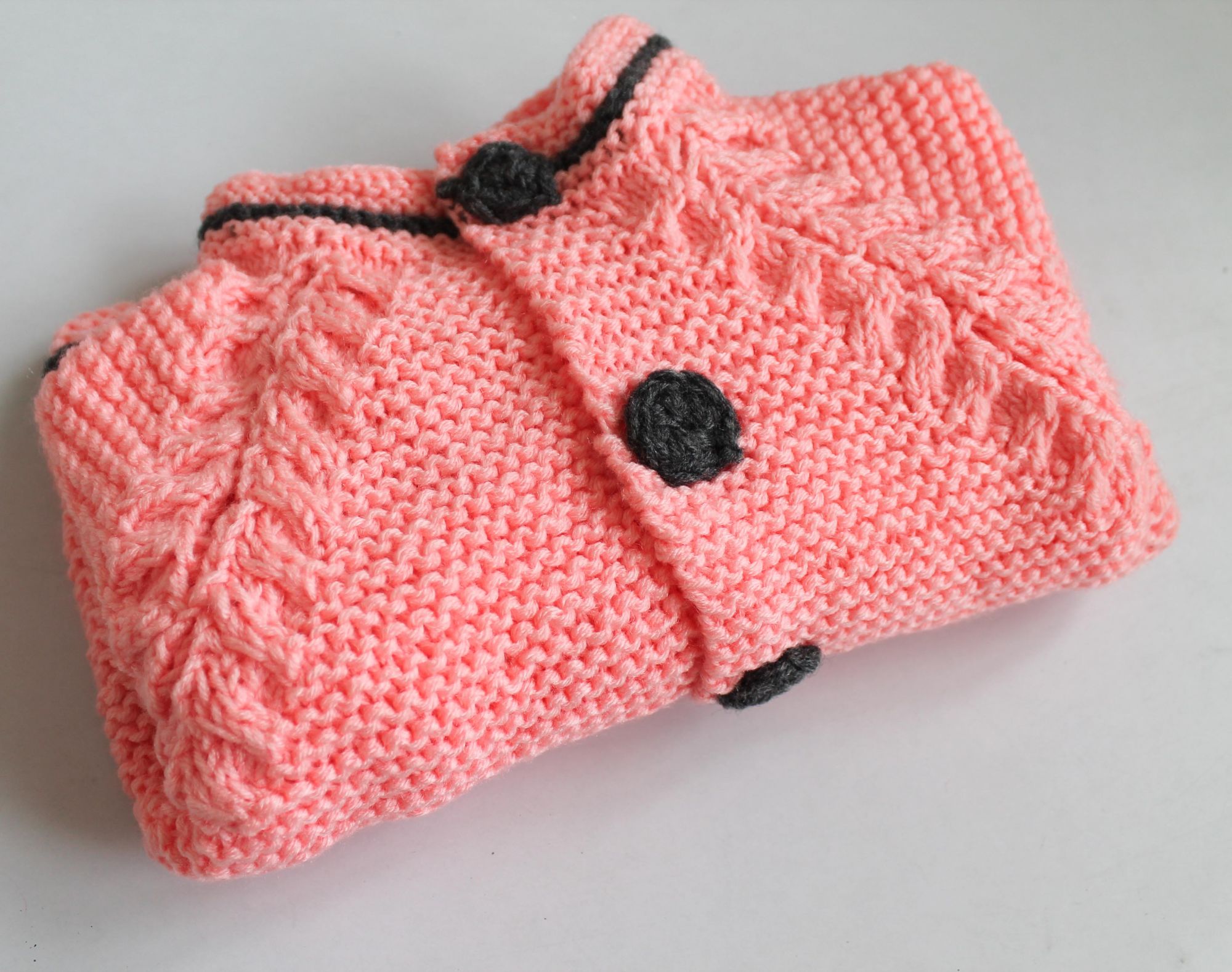 Woonie Full Sleeves Floral Design Handmade Sweater - Pink
