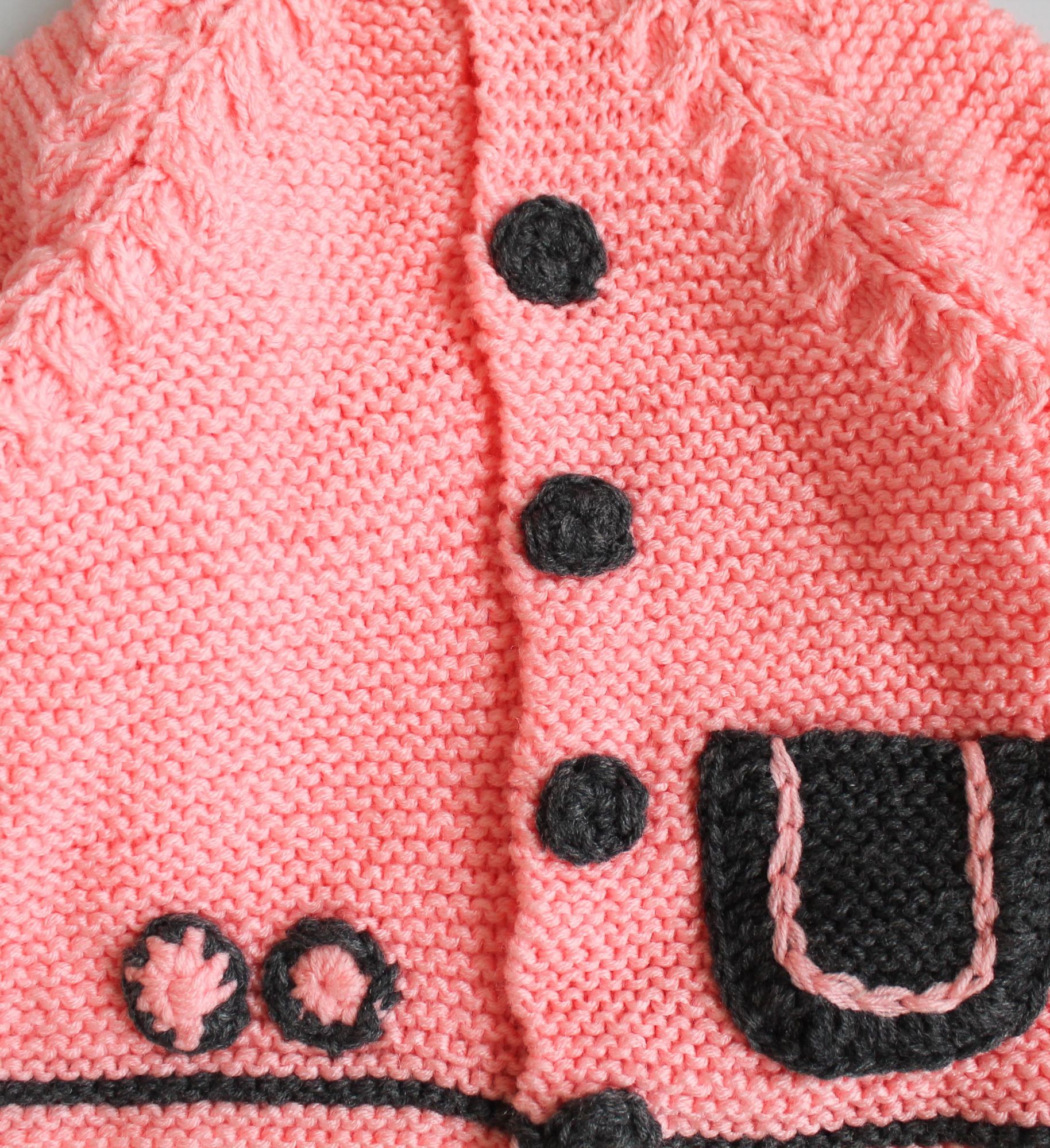 Woonie Full Sleeves Floral Design Handmade Sweater - Pink