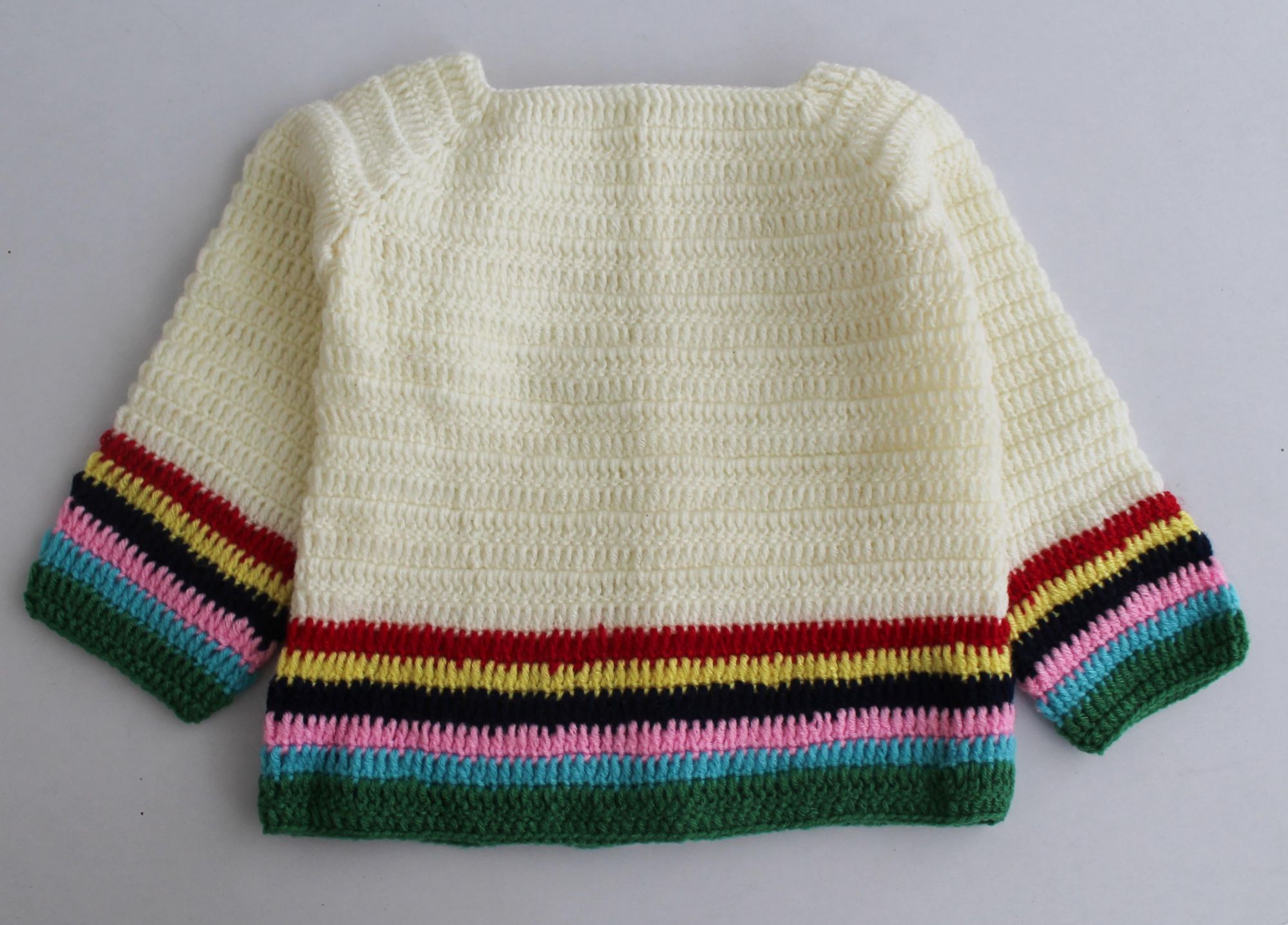 Woonie Handmade Full Sleeves Striped Sweater With Cap - Cream
