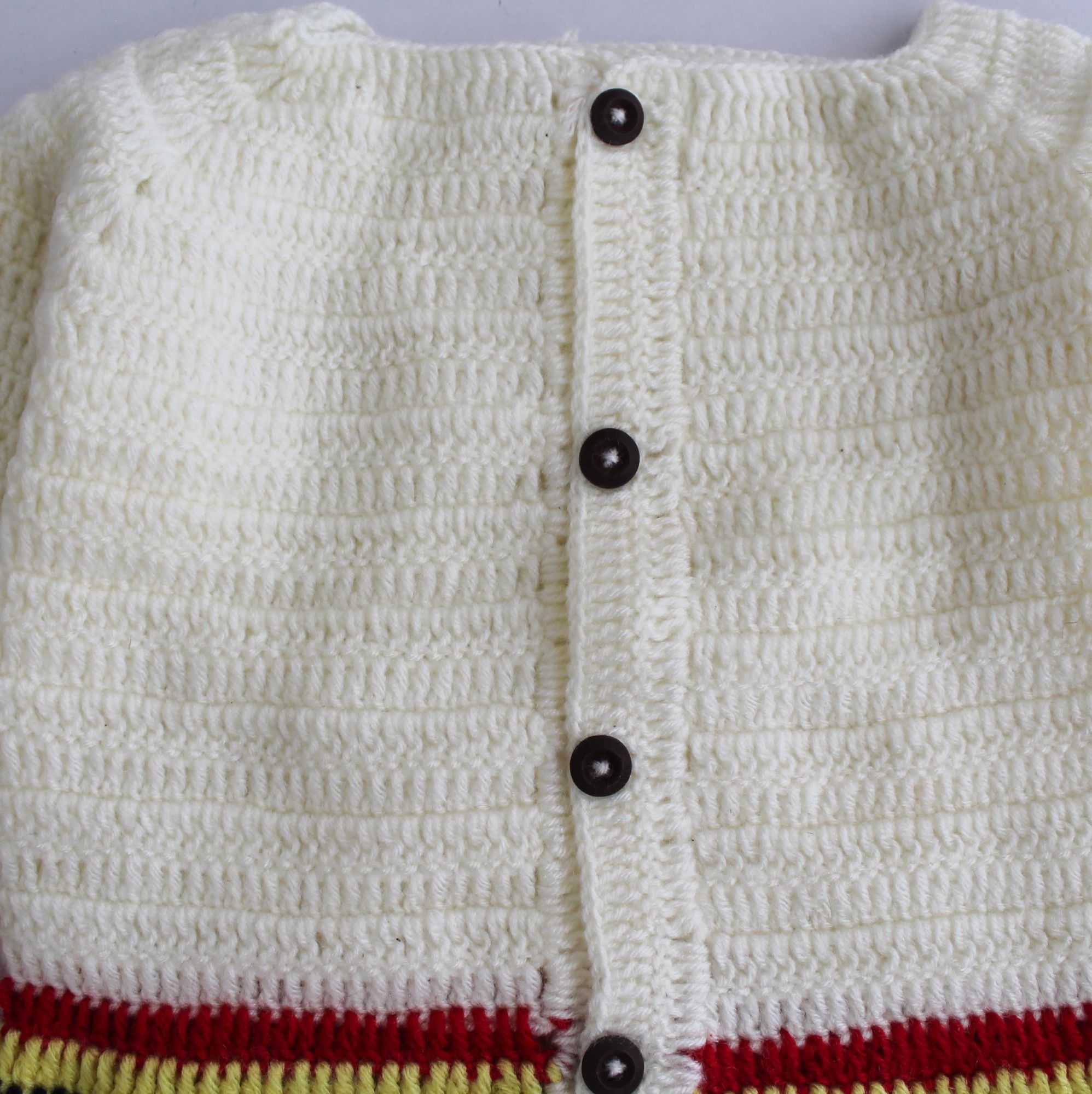 Woonie Handmade Full Sleeves Striped Sweater With Cap - Cream