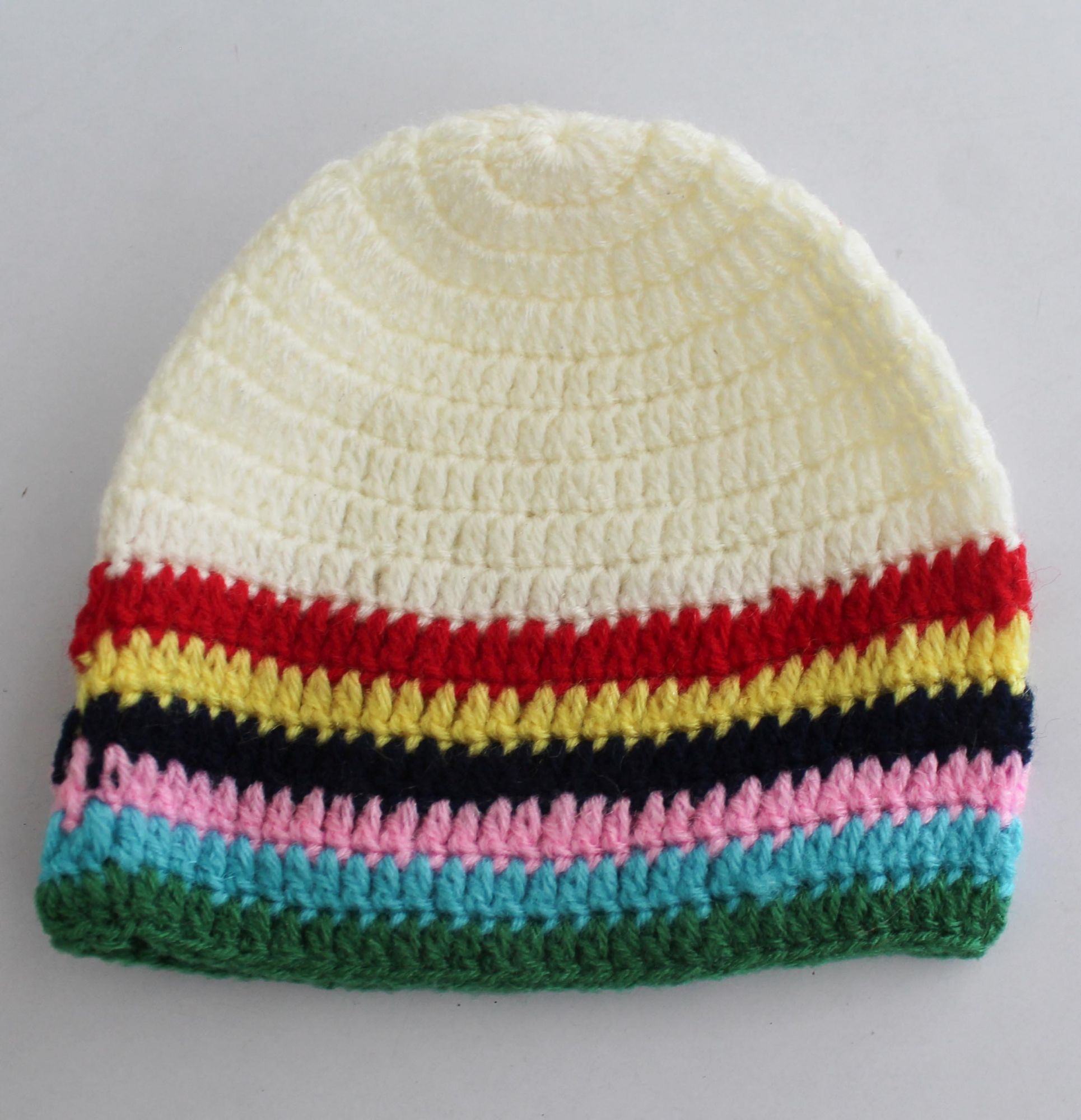 Woonie Handmade Full Sleeves Striped Sweater With Cap - Cream