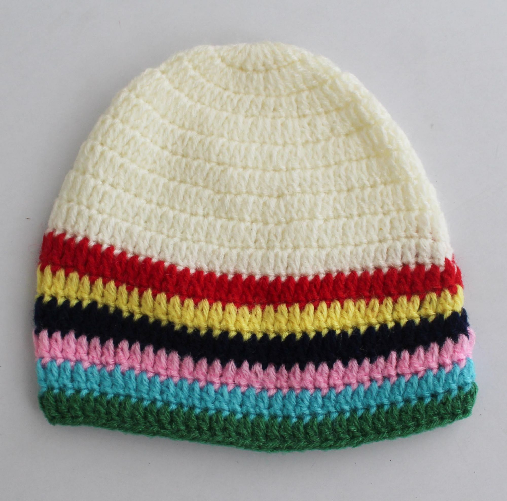 Woonie Handmade Full Sleeves Striped Sweater With Cap - Cream