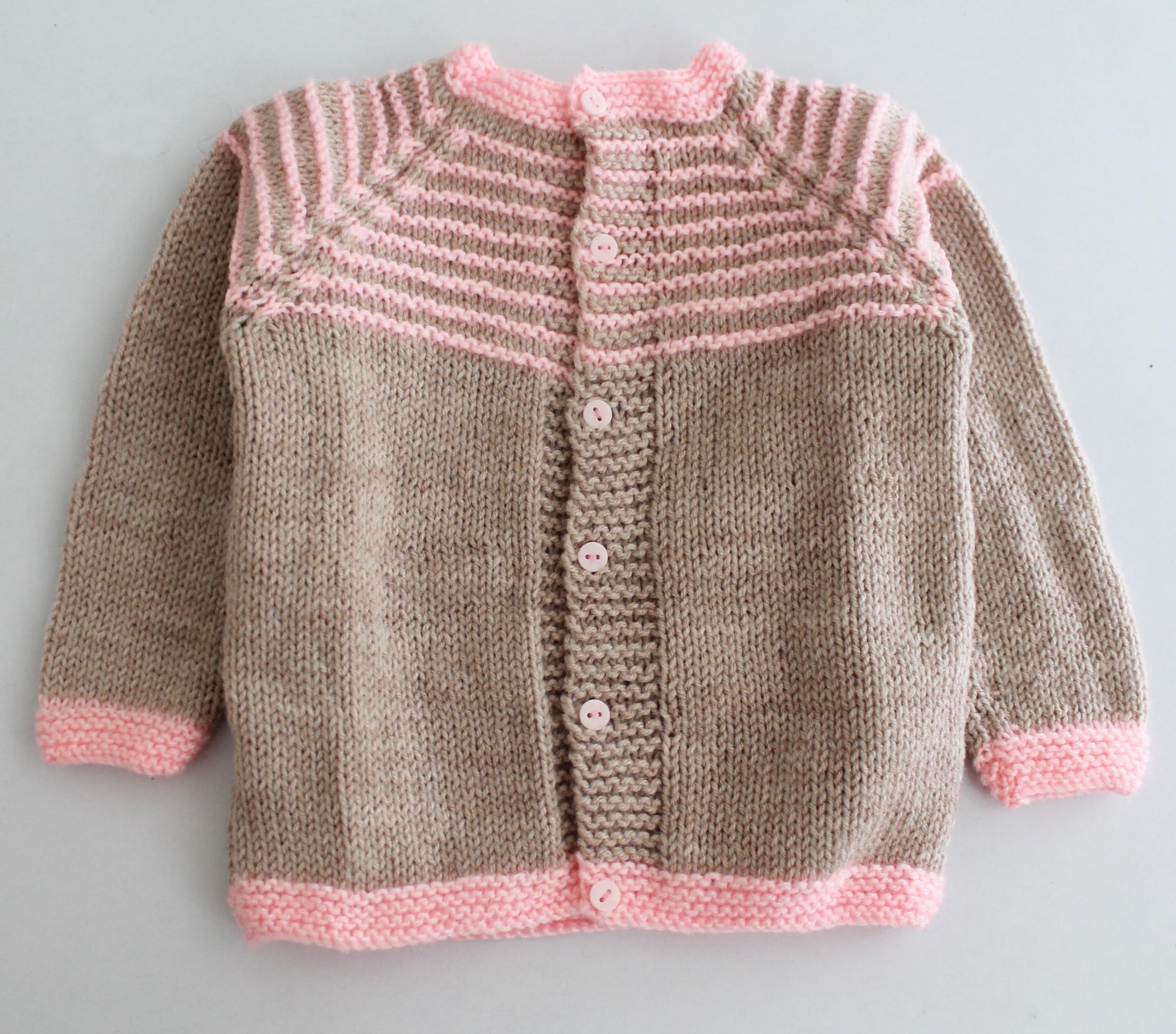 Woonie Full Sleeves Striped Handmade Sweater - Pink