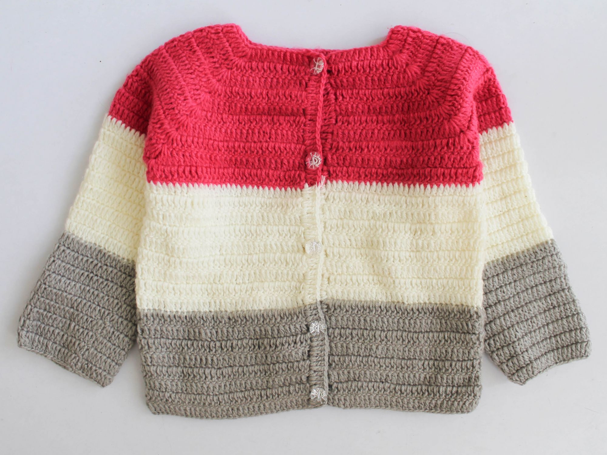 Woonie Full Sleeves Striped Handmade Sweater - Pink