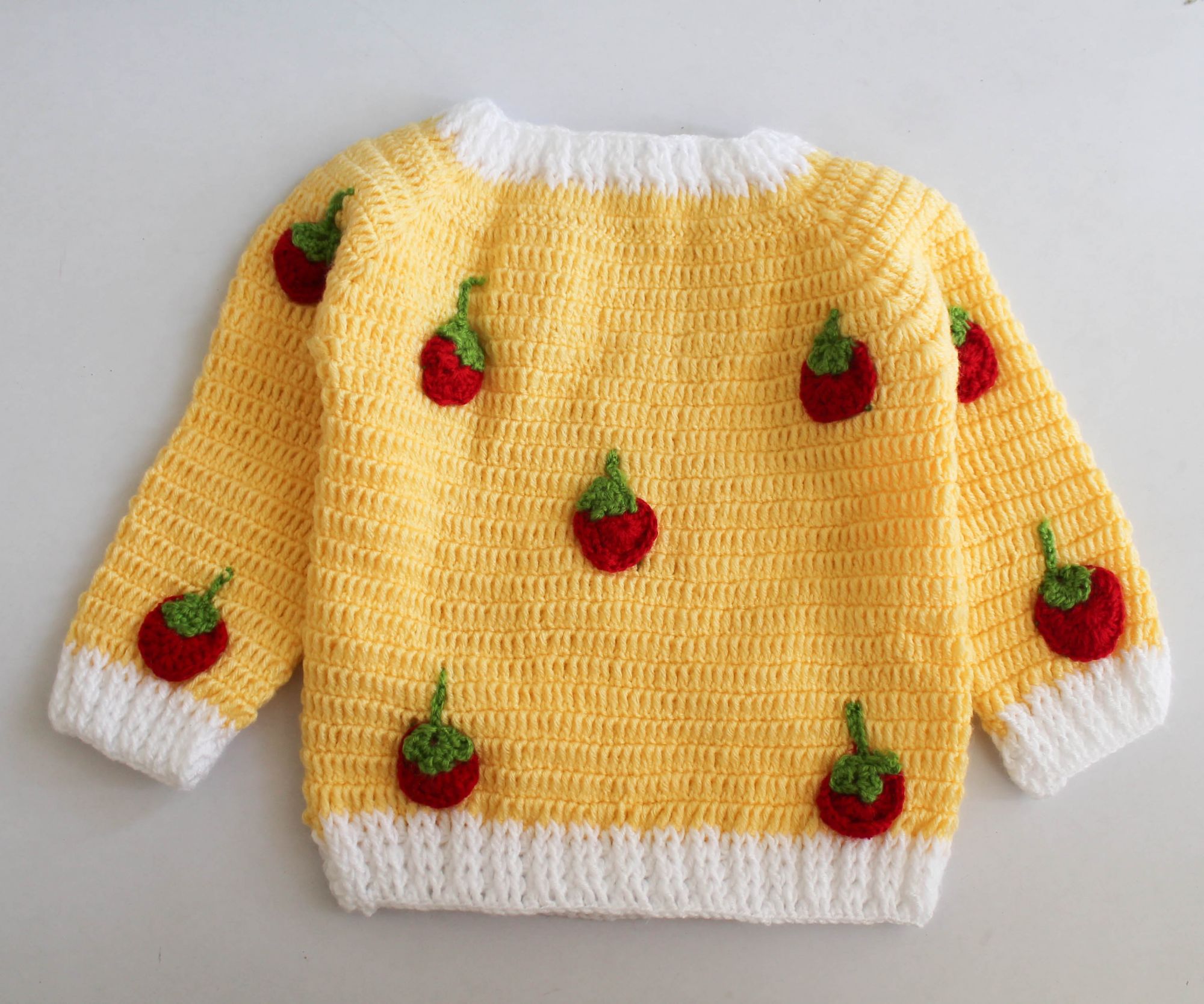 Woonie Full Sleeves Fruit Handmade Sweater - Yellow