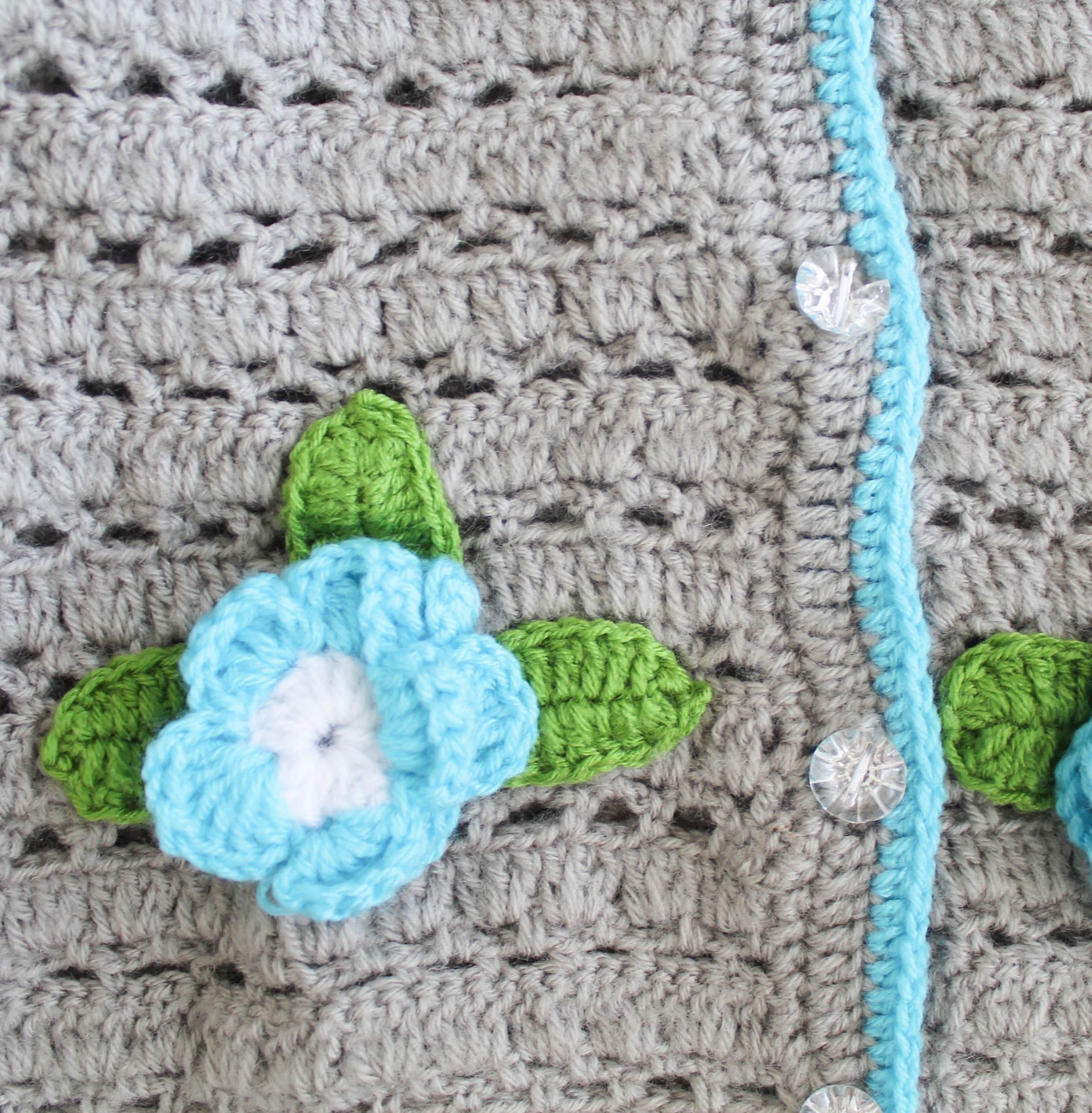 Woonie Full Sleeves Flower Design Handmade Sweater - Grey