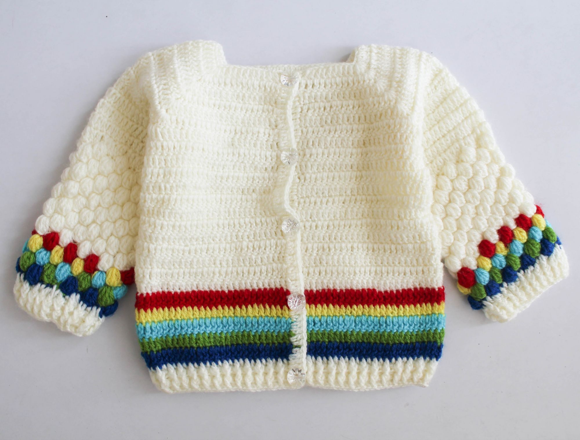 Woonie Full Sleeves Striped Handmade Sweater - Cream