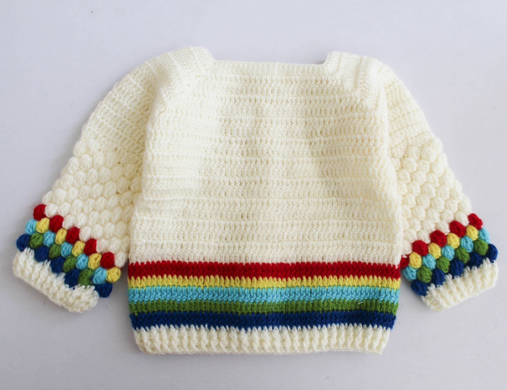 Woonie Full Sleeves Striped Handmade Sweater - Cream