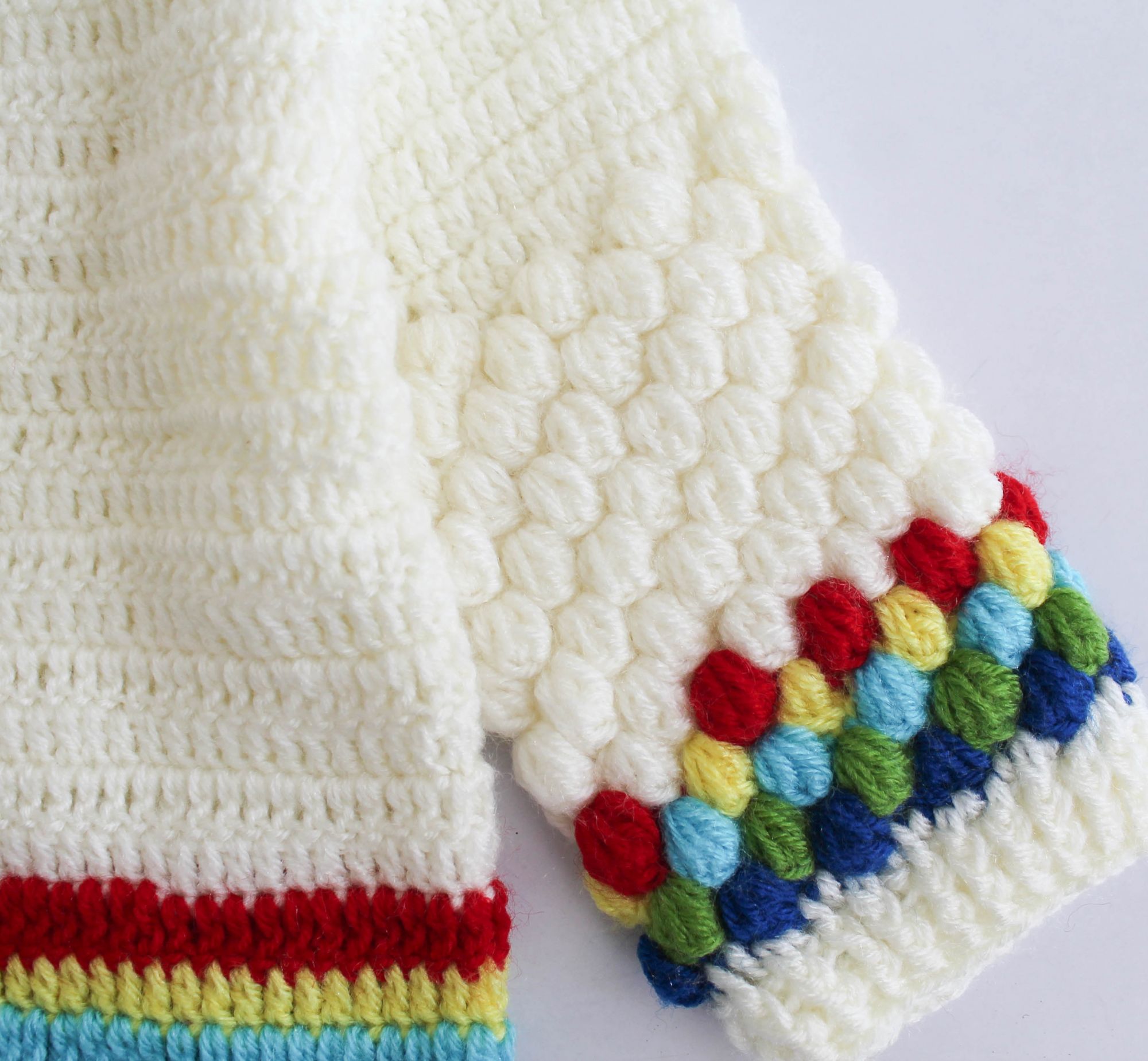 Woonie Full Sleeves Striped Handmade Sweater - Cream