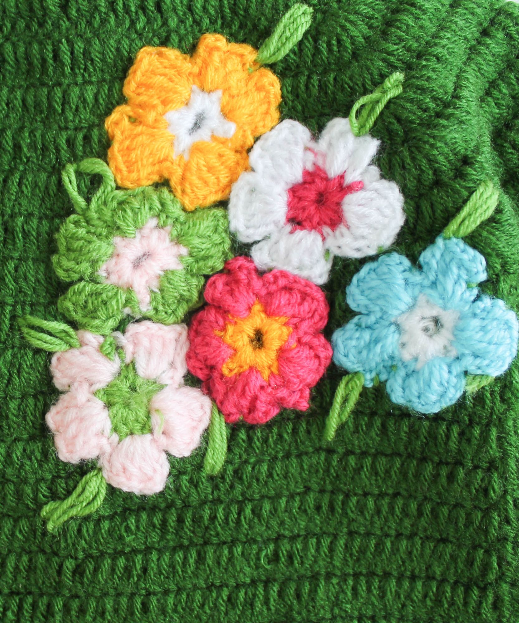 Woonie Full Sleeves Flower Design Sweater - Green
