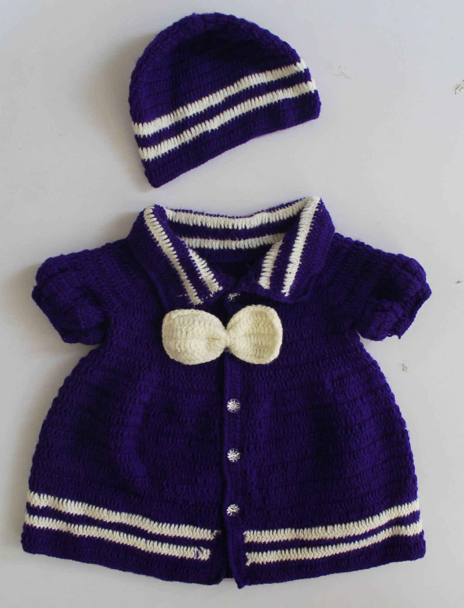 Woonie Half Sleeves Bow Detailing Sweater With Cap - Blue