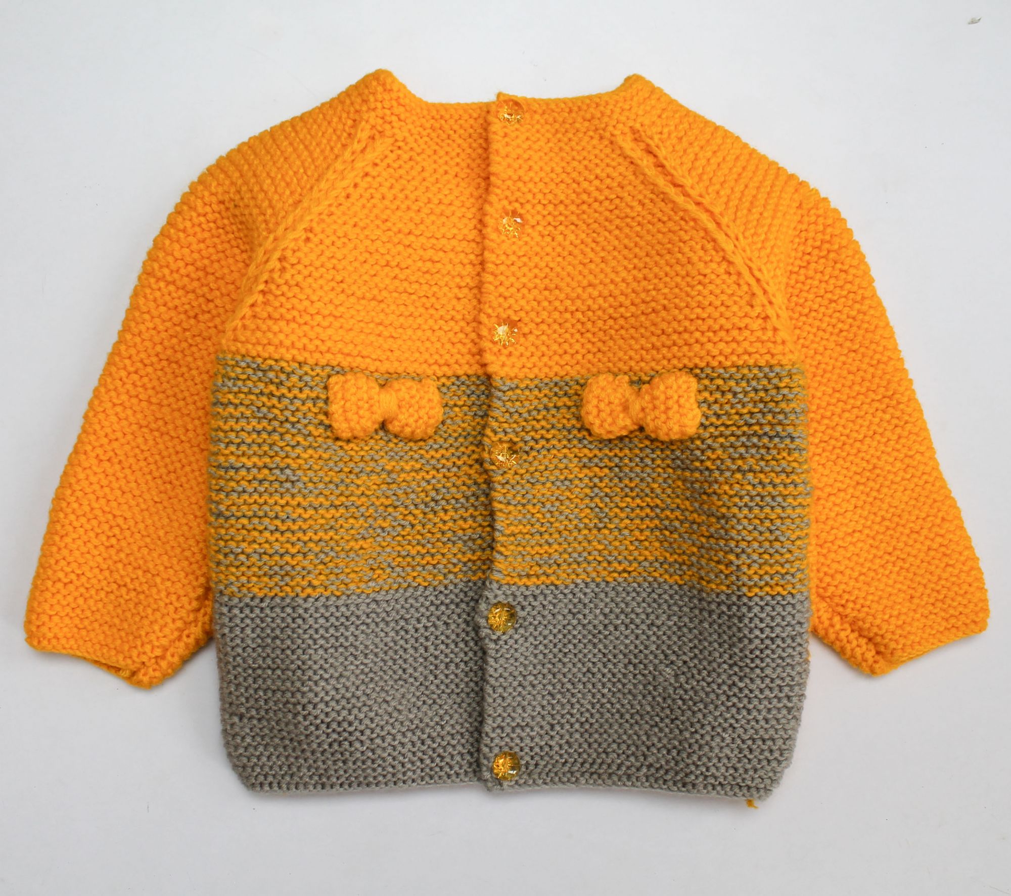 Woonie Handmade Full Sleeves Bowy Design Sweater - Yellow