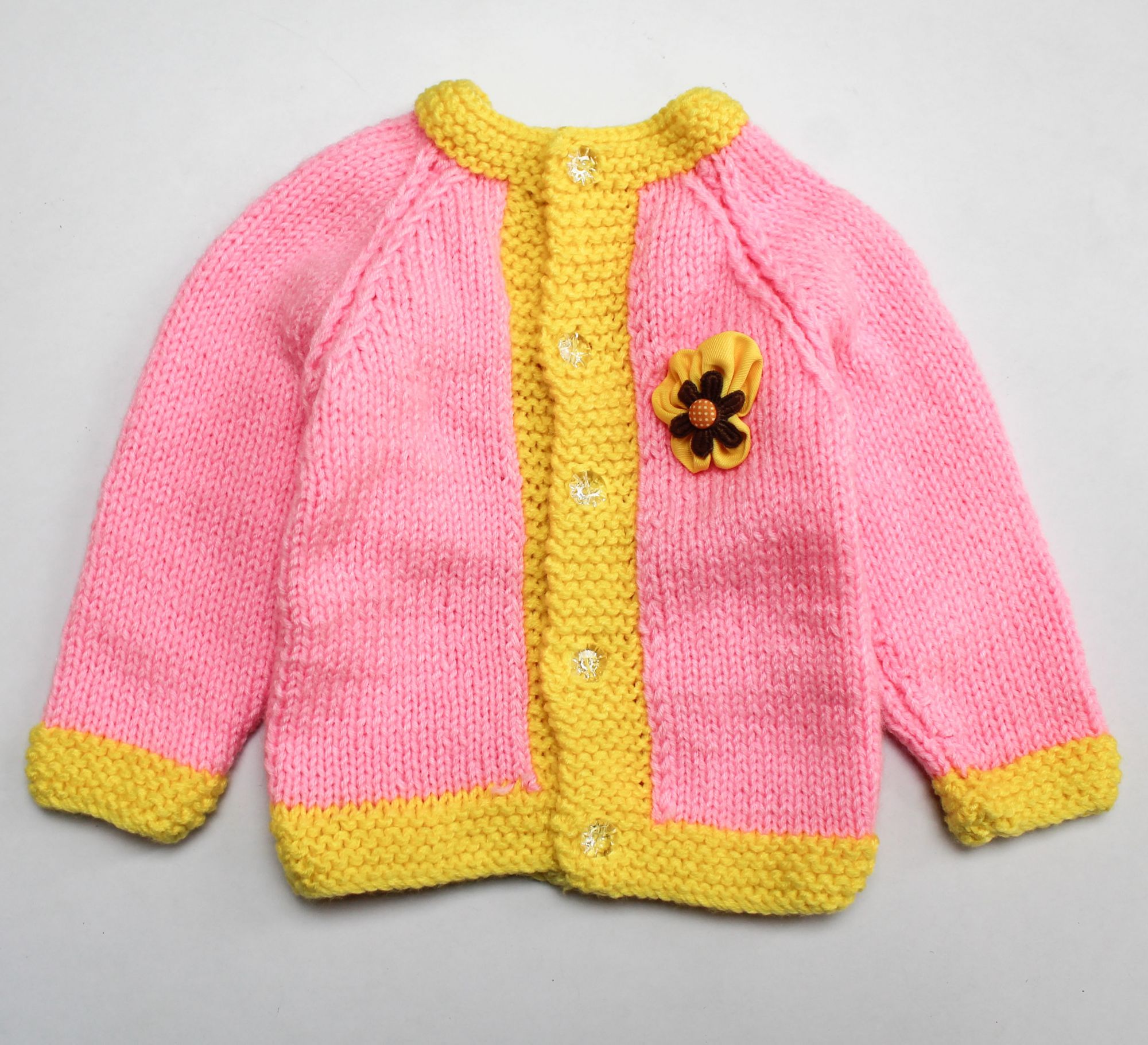 Woonie Handmade Flower Design Full Sleeves Sweater - Pink