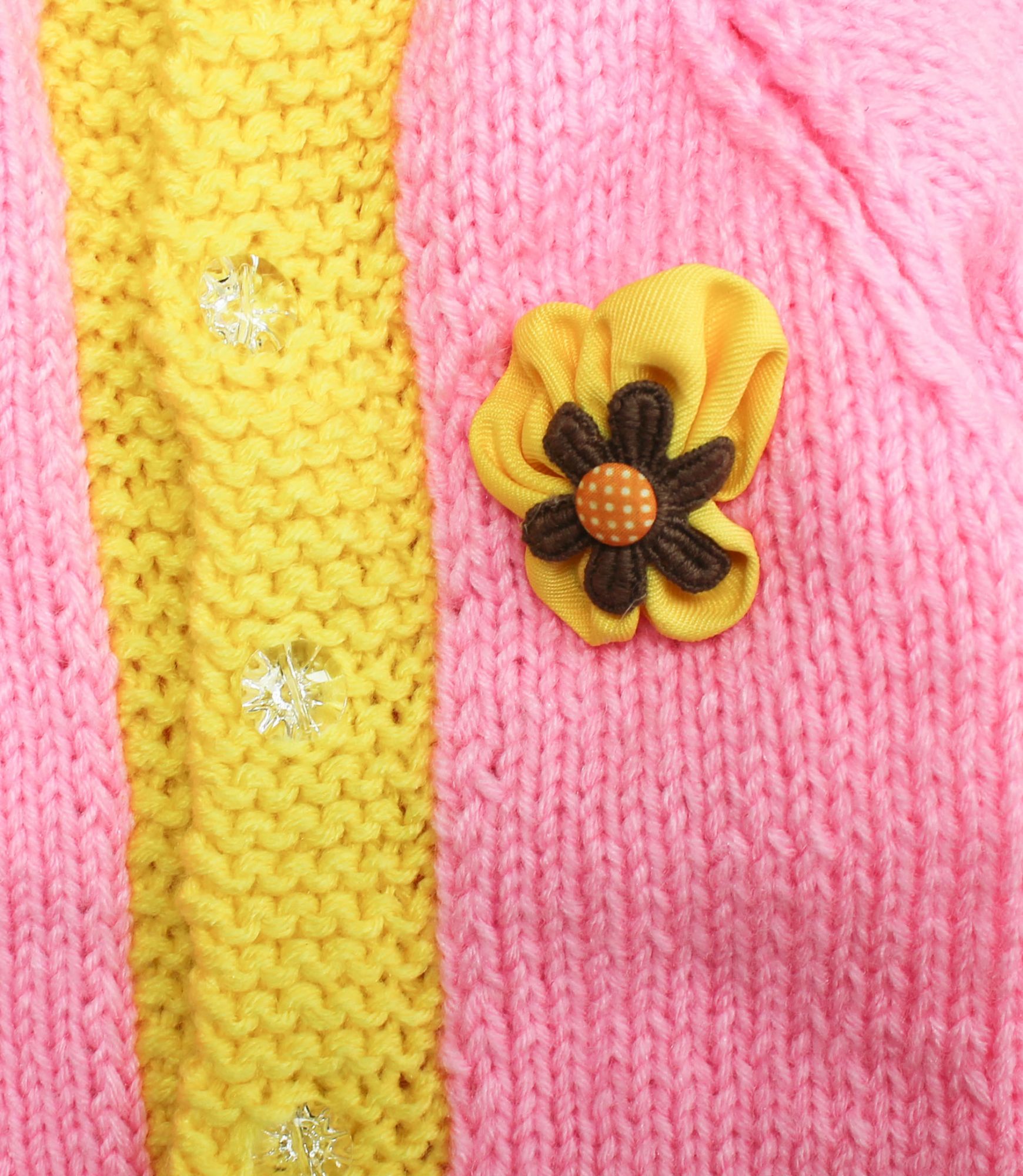 Woonie Handmade Flower Design Full Sleeves Sweater - Pink