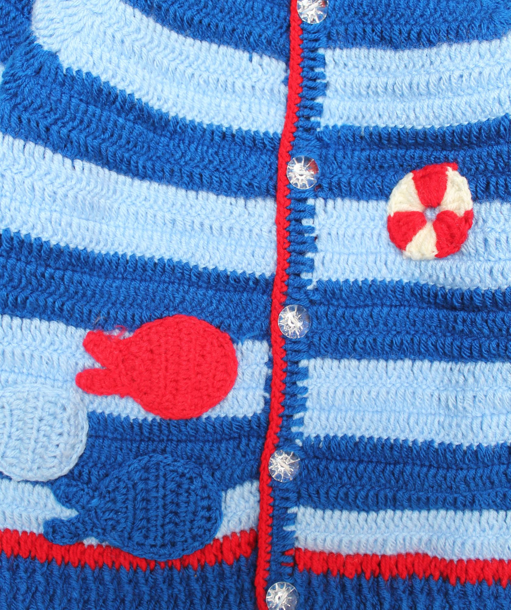 Woonie Striped Pattern Full Sleeves Handmade Sweater With Cap - Blue