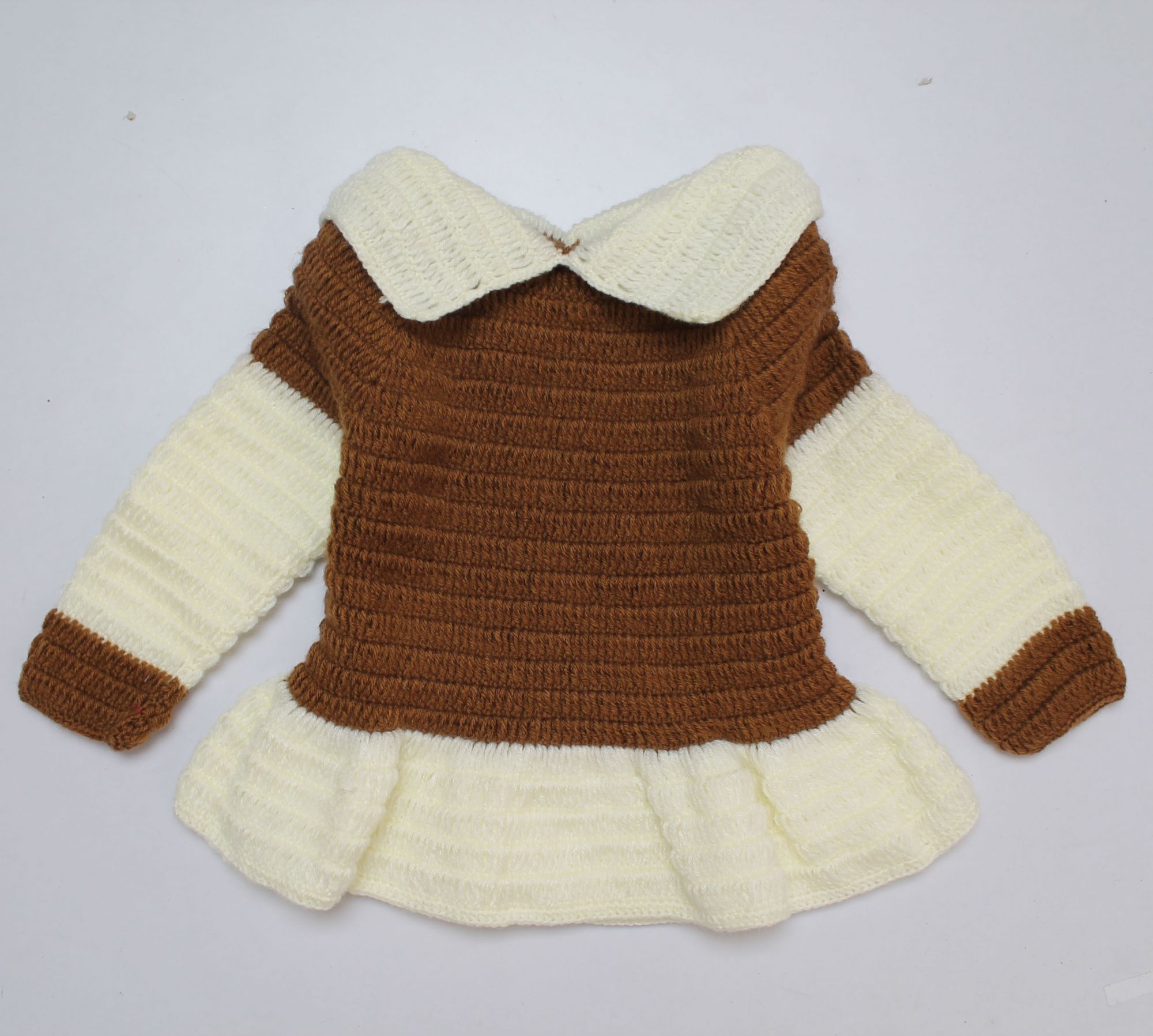 Woonie Contrast Shade Full Sleeves Handmade Dress - Brown