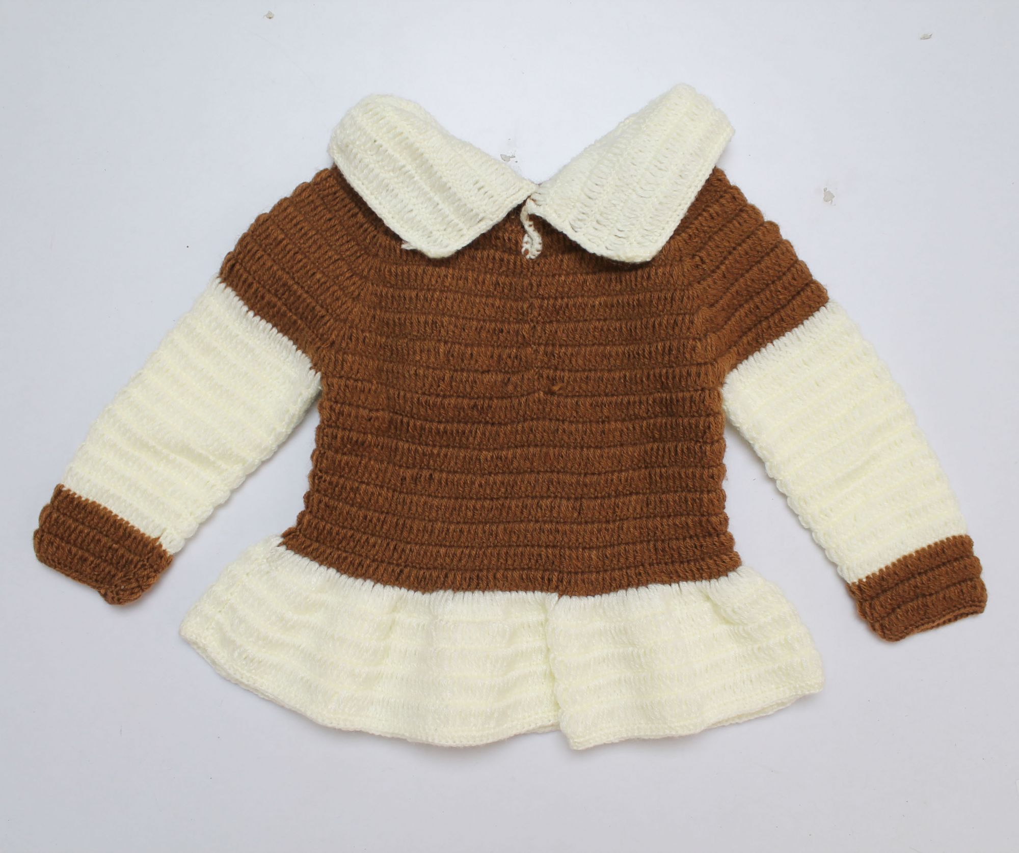Woonie Contrast Shade Full Sleeves Handmade Dress - Brown