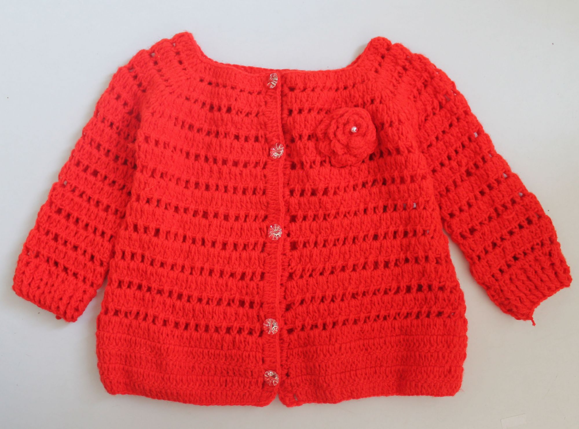 Woonie Handmade Full Sleeves Floral Design Sweater - Red