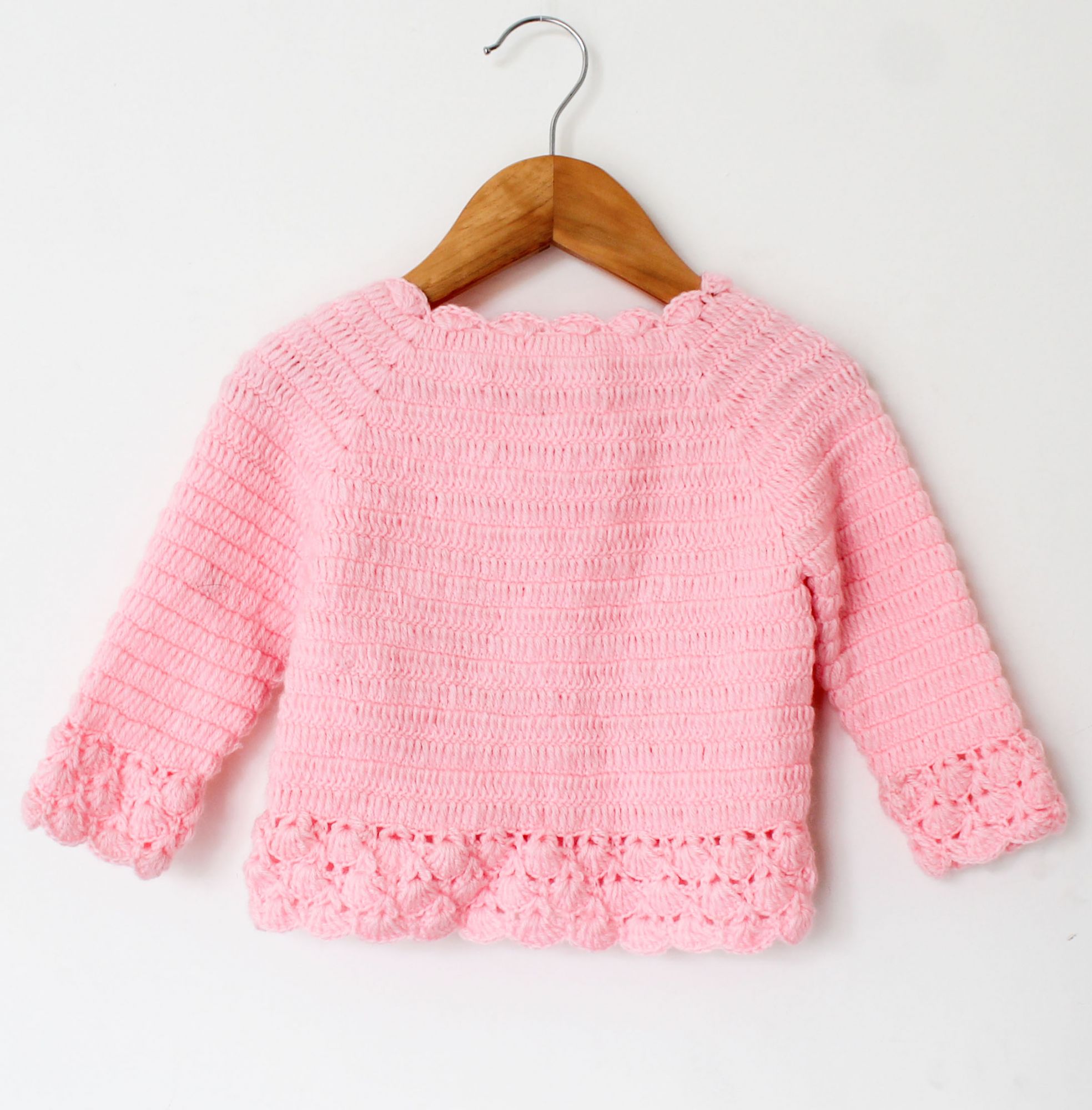 Woonie Handmade Full Sleeves Face Detailing Sweater - Pink