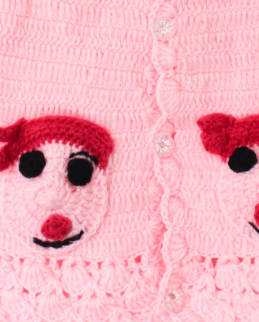 Woonie Handmade Full Sleeves Face Detailing Sweater - Pink
