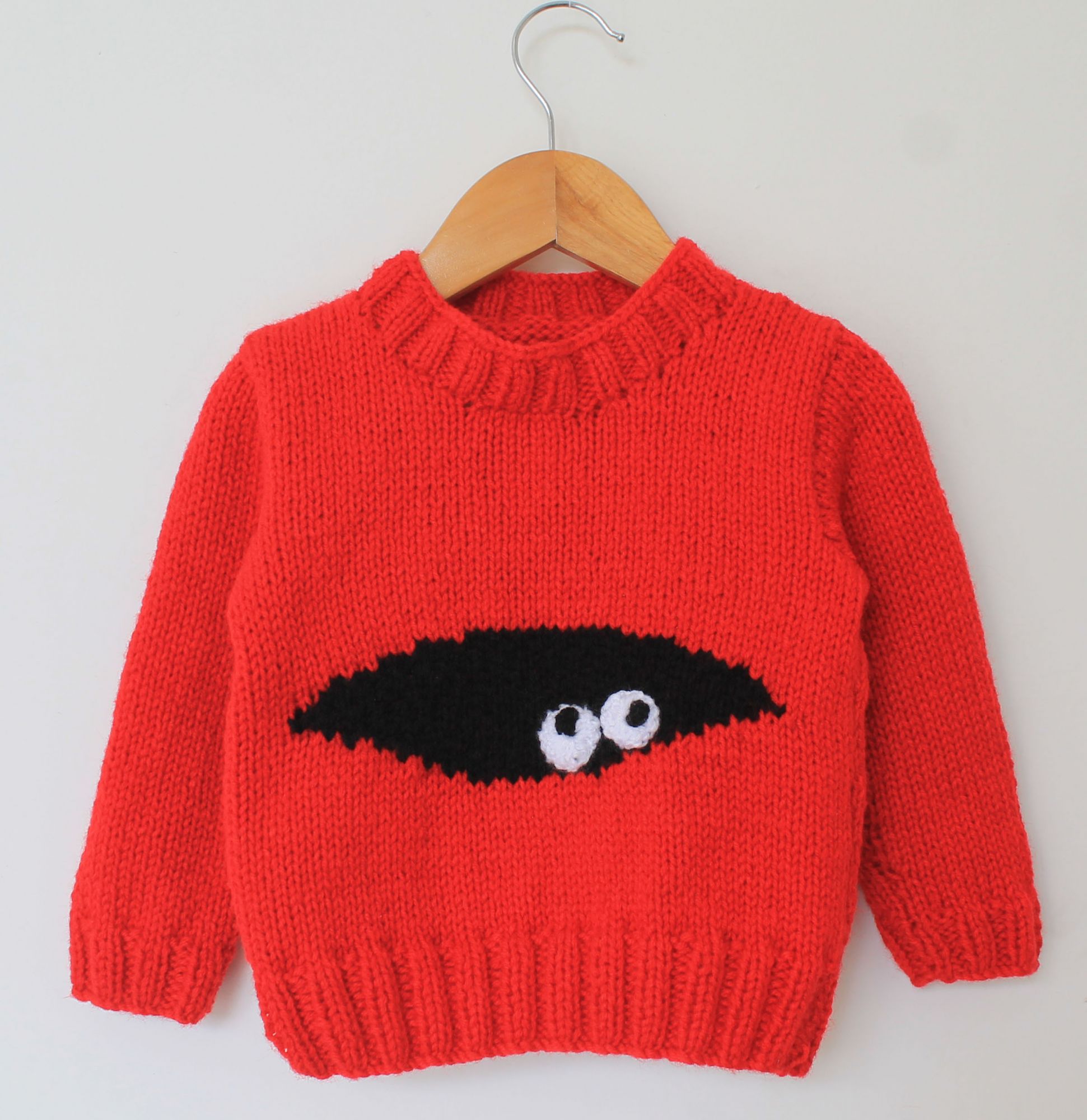 Woonie Handmade Full Sleeves Eyes Design Sweater - Red