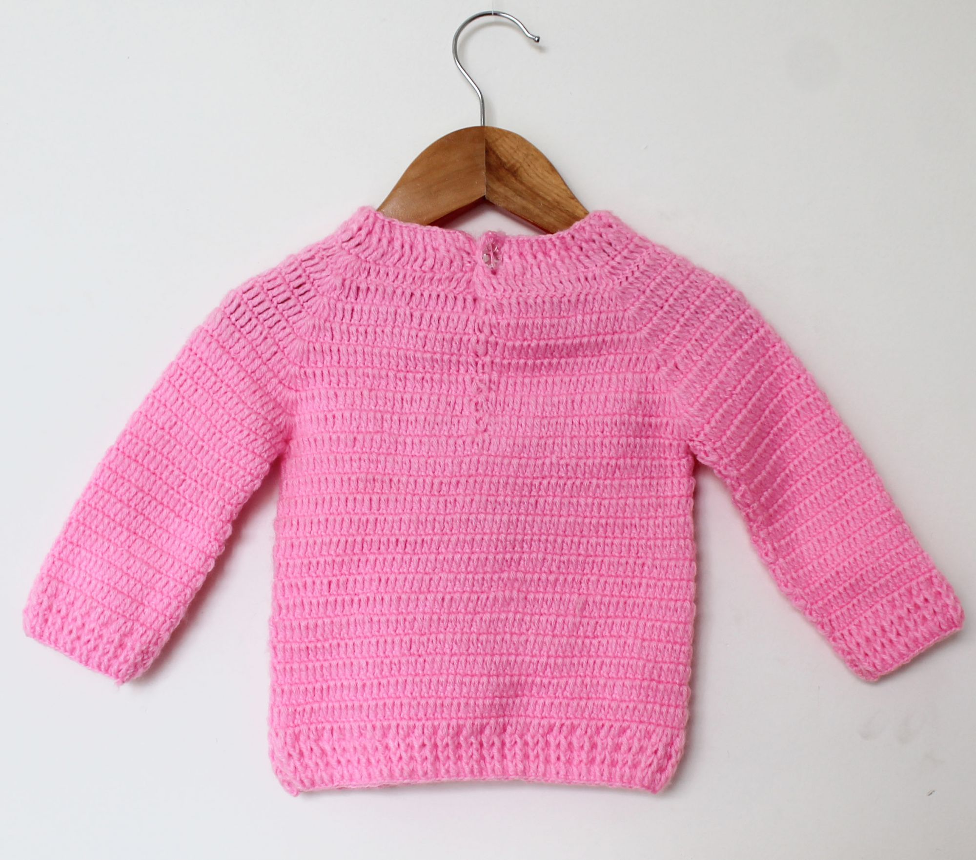 Woonie Full Sleeves Animal Pattern Handmade Sweater - Pink