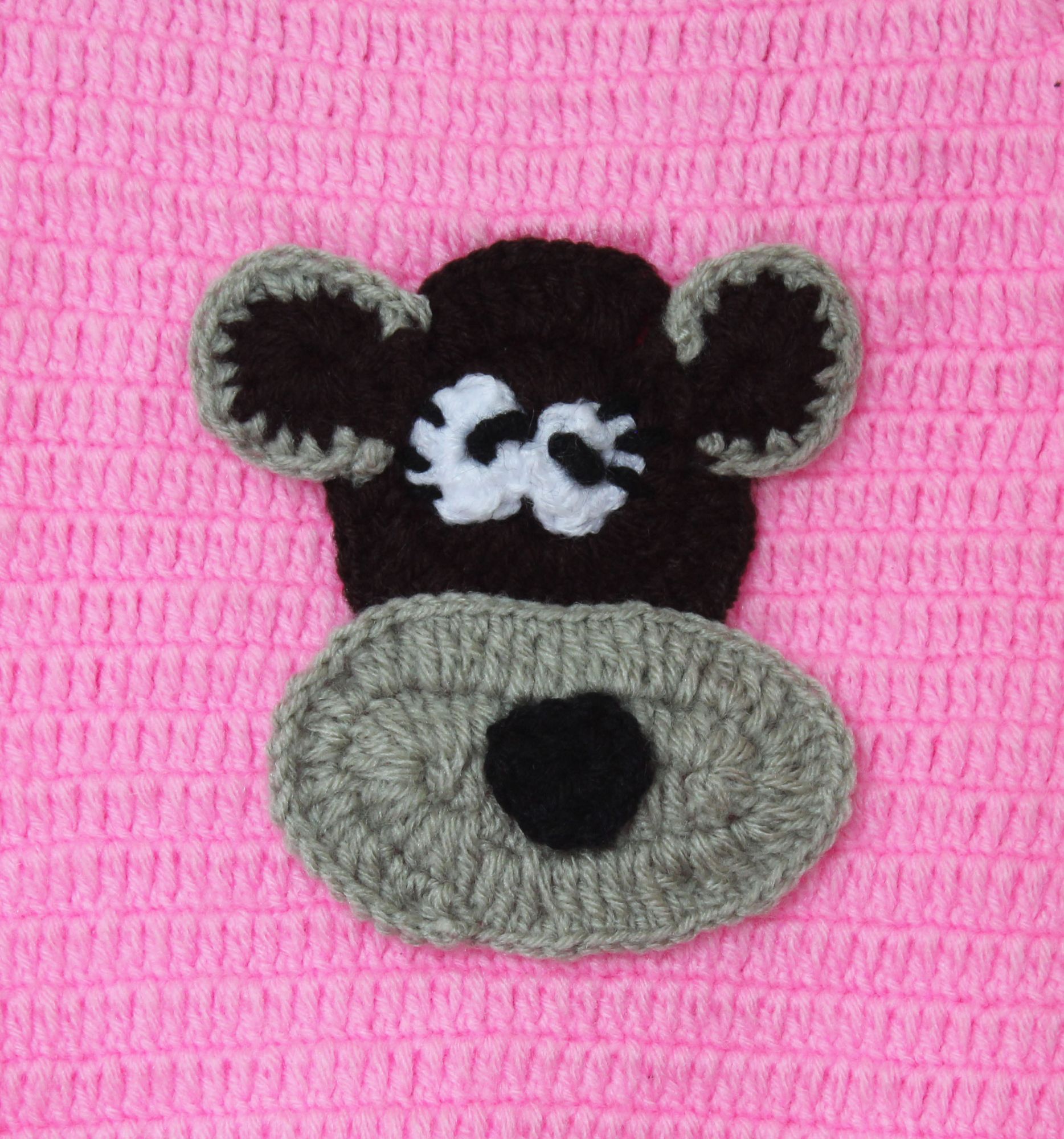 Woonie Full Sleeves Animal Pattern Handmade Sweater - Pink