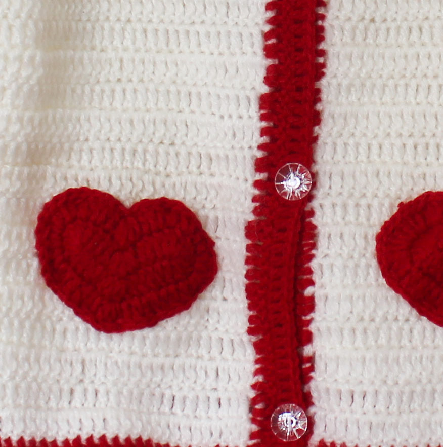 Woonie Fulll Sleeves Heart Patch Handmade Sweater - Cream