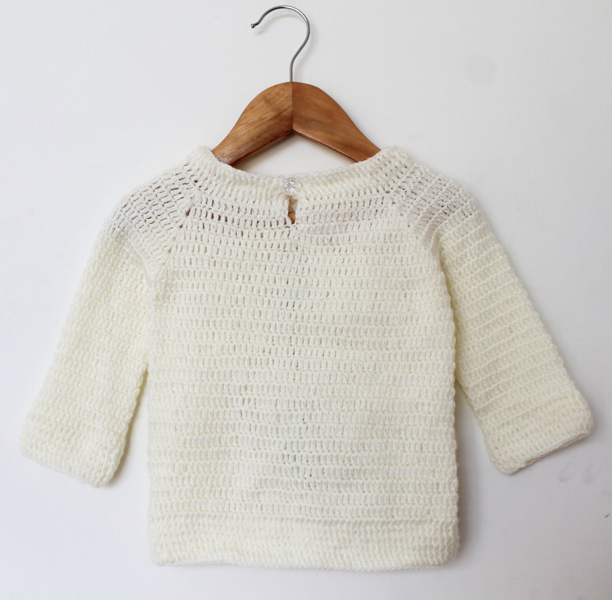 Woonie Full Sleeves Flower Detailing Handmade Sweater - Cream